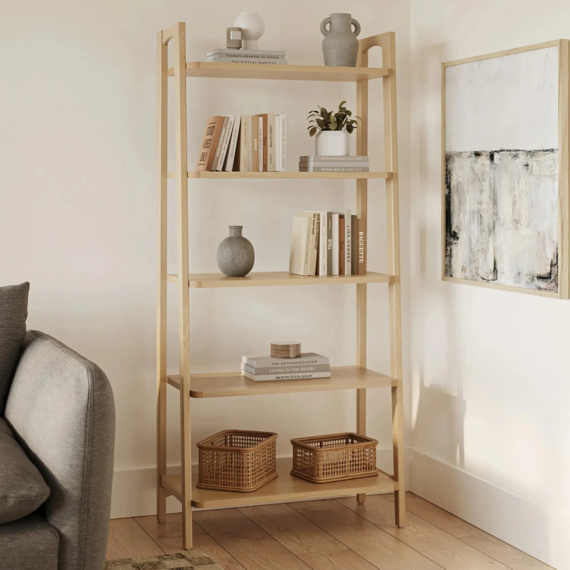 Krossa 32.5" Shelving Unit, Tall - White Oak