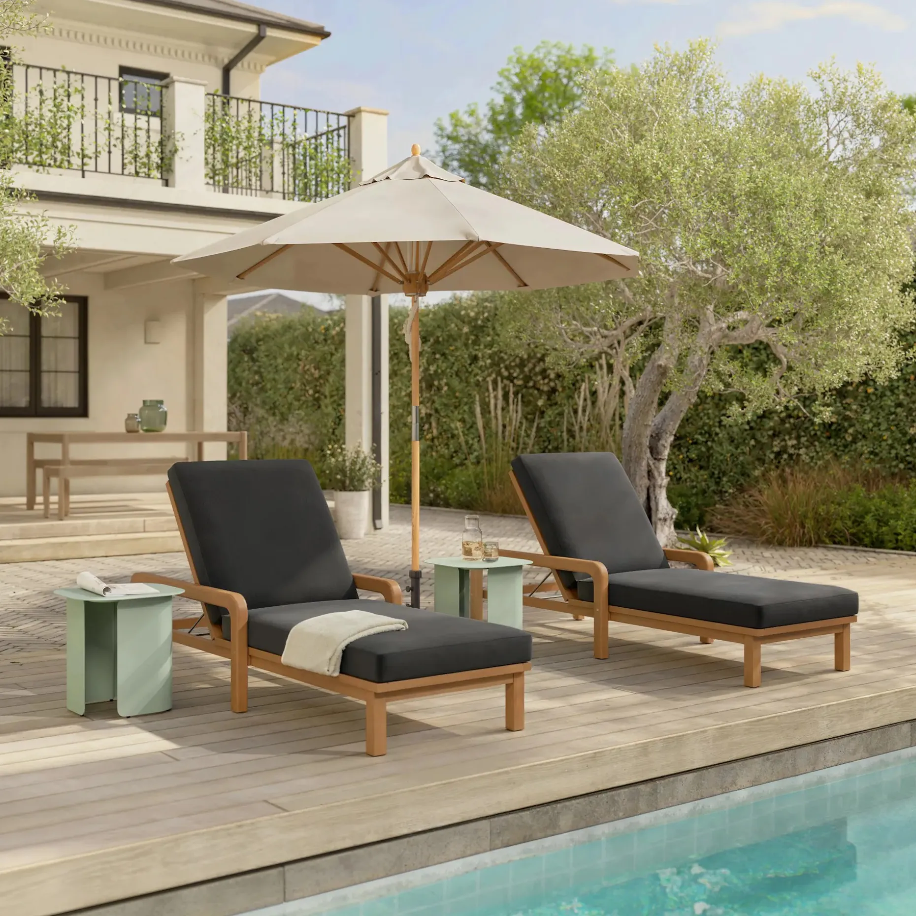 Laholm 78" Outdoor Chaise Lounge - Dravite Black