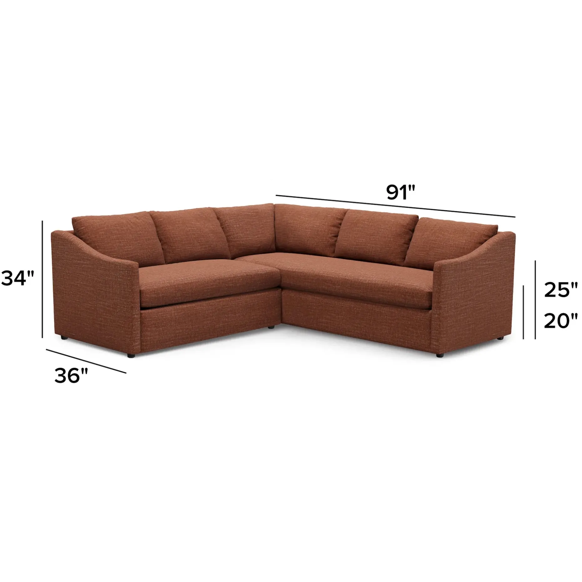 Landry 91" Corner Sectional - Napa Rust
