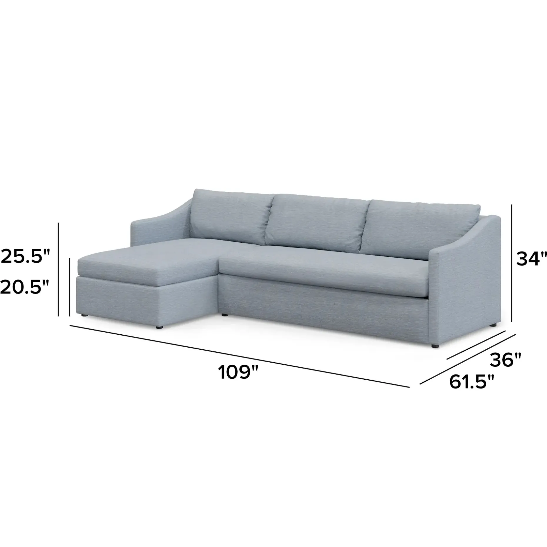 Landry 109" Left Storage Sleeper Sectional - Silver Light Blue