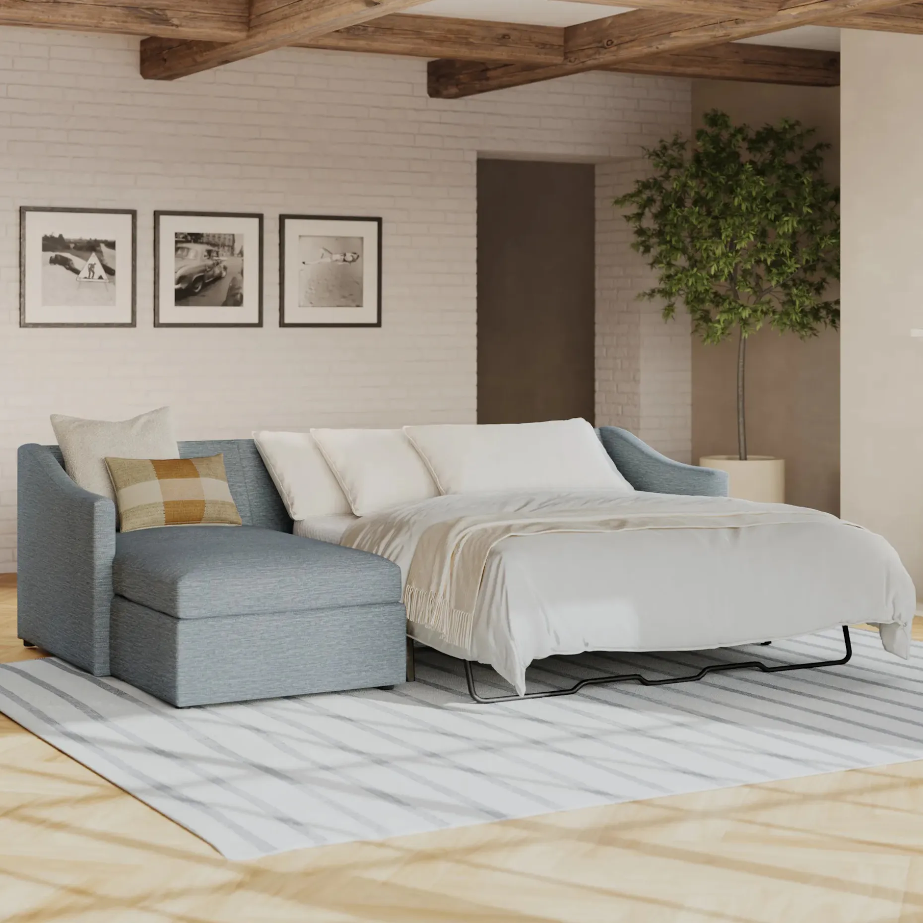 Landry 109" Left Storage Sleeper Sectional - Silver Light Blue