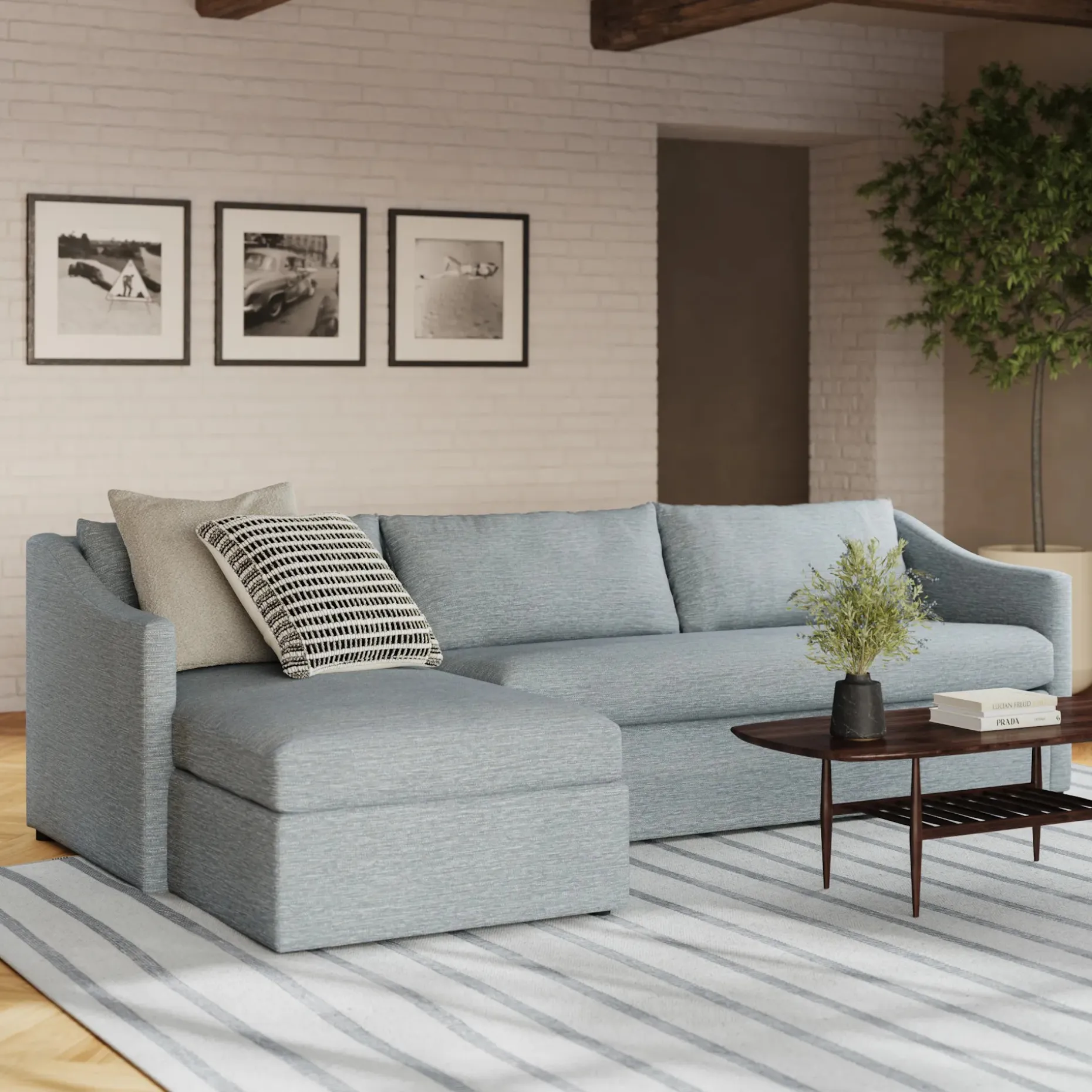 Landry 109" Left Storage Sleeper Sectional - Silver Light Blue