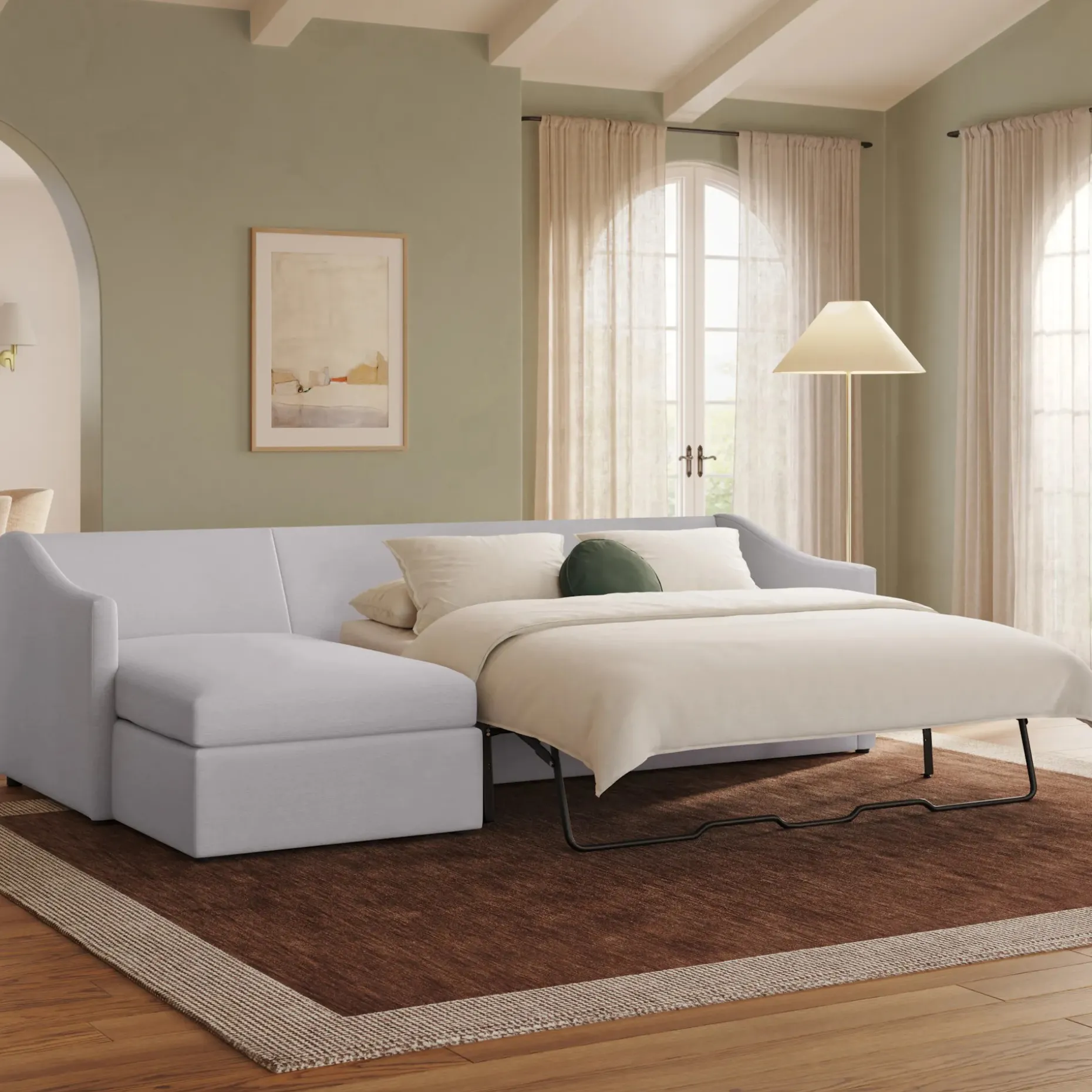 Landry 109" Left Storage Sleeper Sectional - Silver Ivory