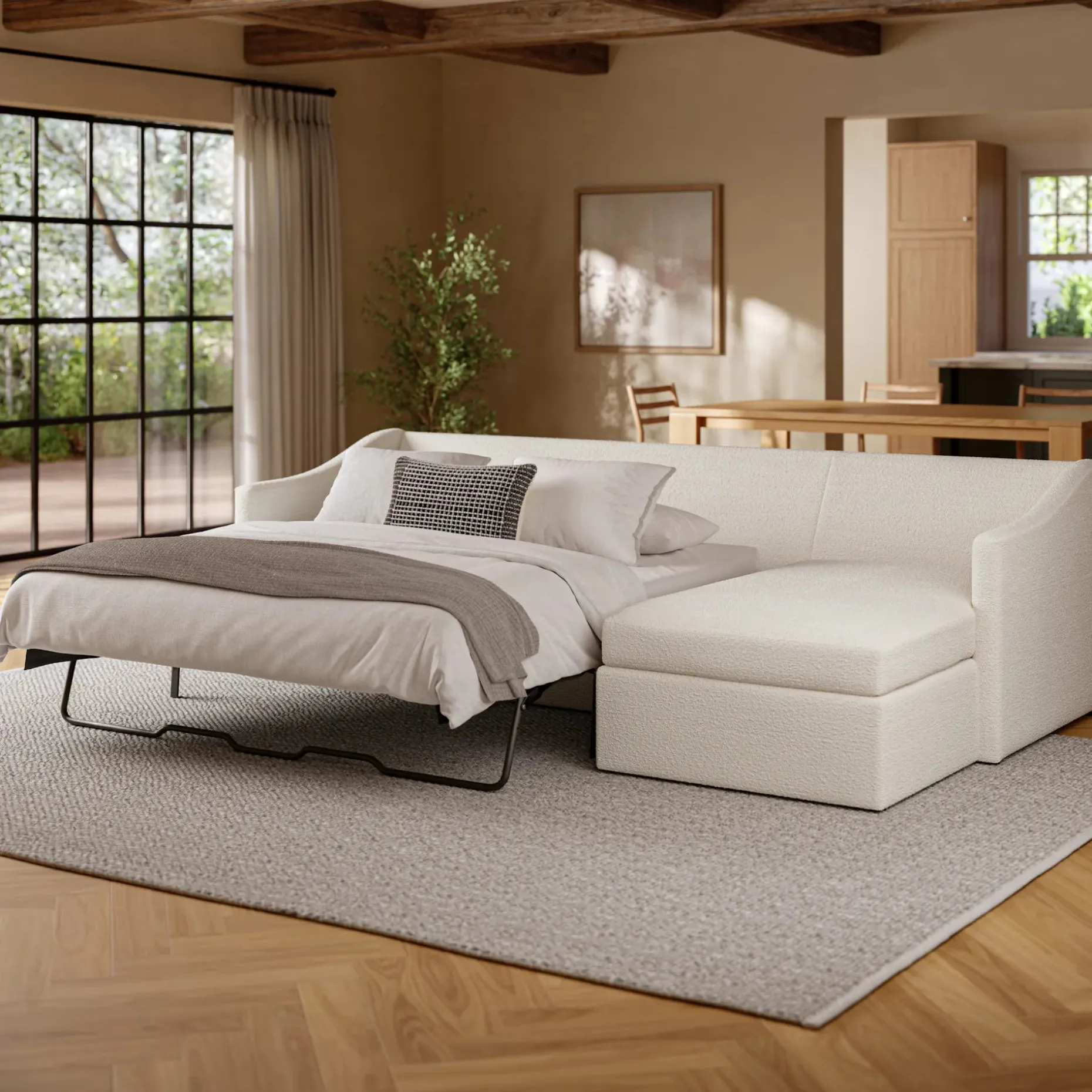Landry 109" Right Storage Sleeper Sectional - Ivory Wool Bouclé