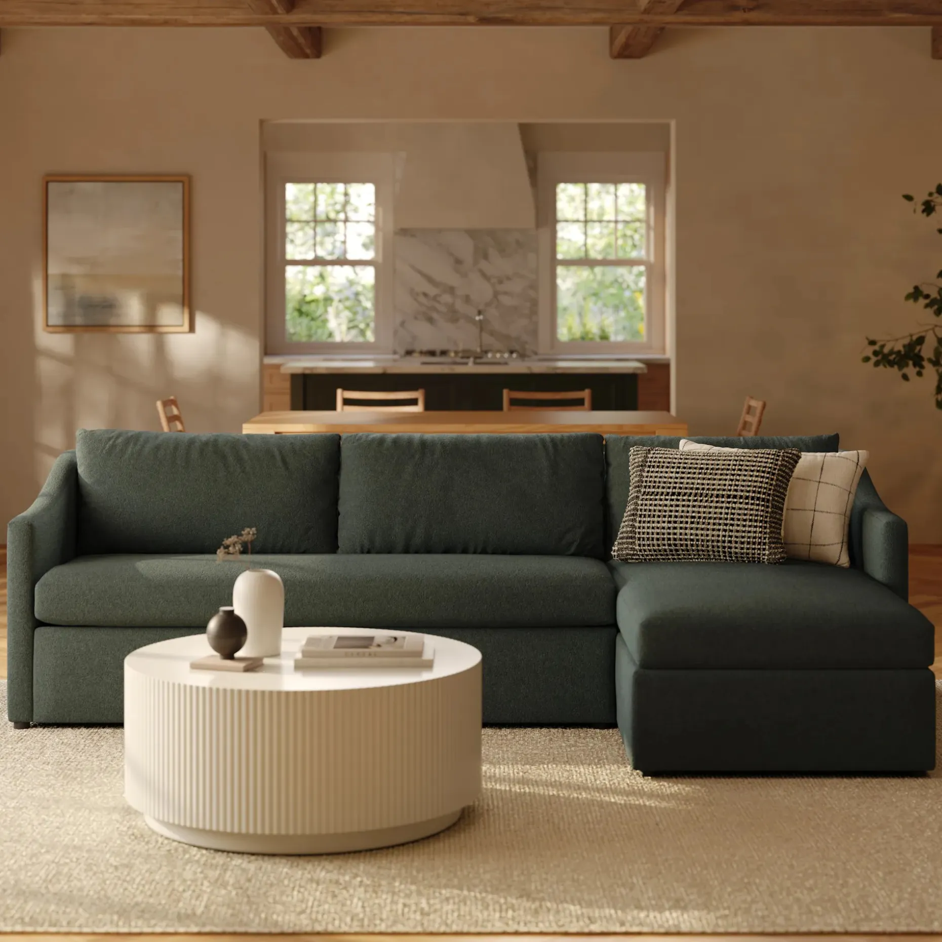 Landry 109" Right Storage Sleeper Sectional - Green Wool Bouclé