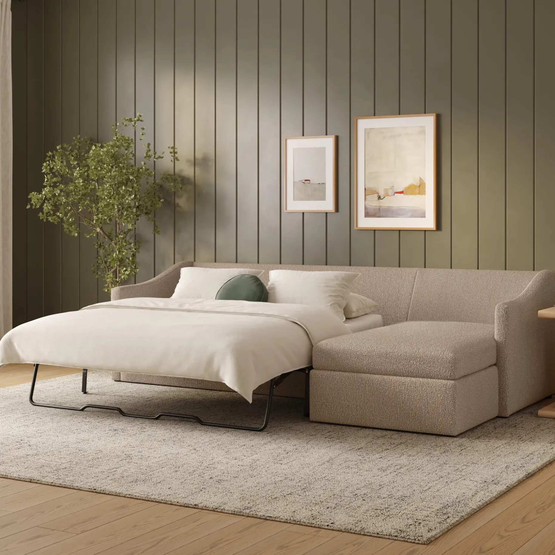 Landry 109" Right Storage Sleeper Sectional - Sandstone Wool Bouclé