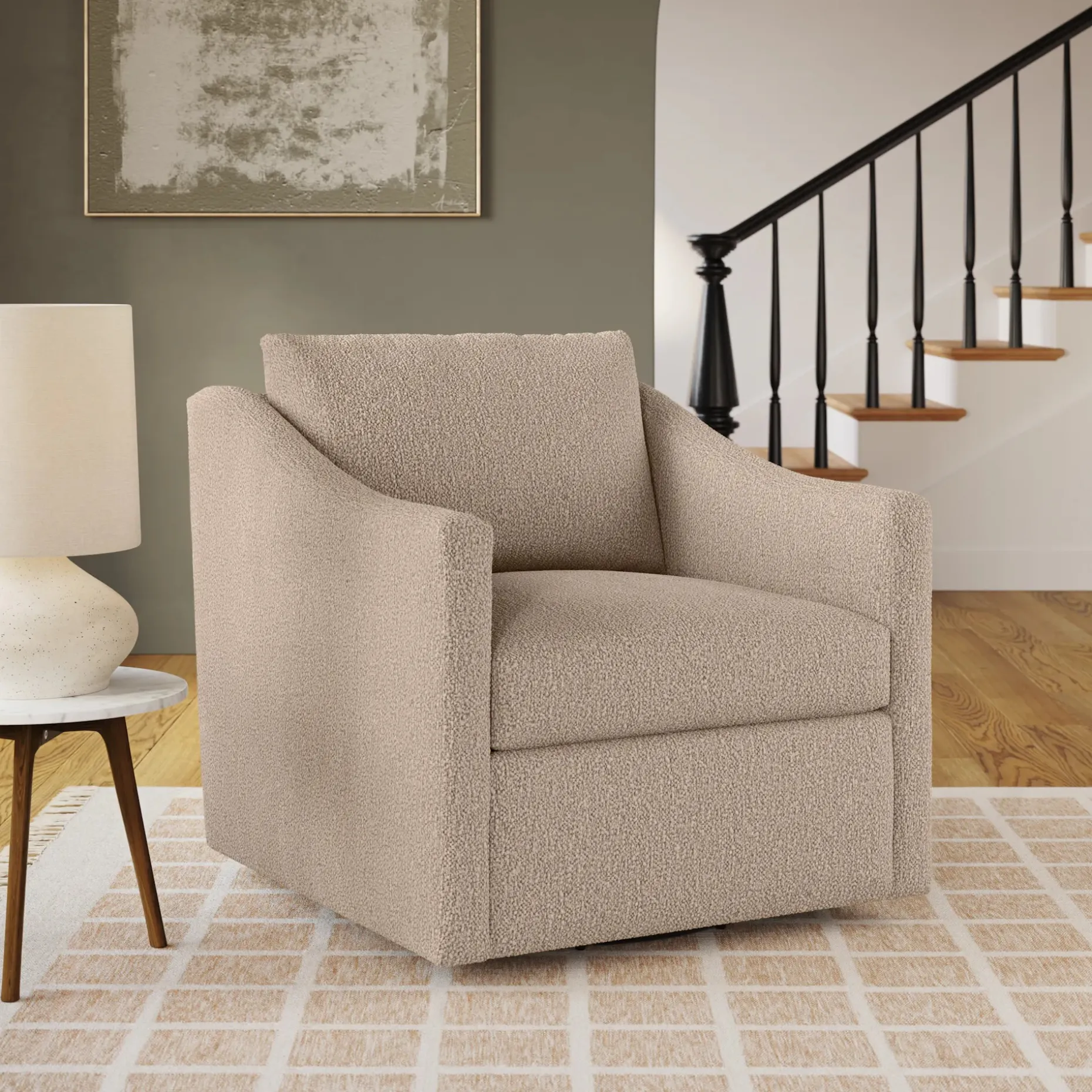Landry 32.25" Swivel Lounge Chair - Sandstone Wool Bouclé