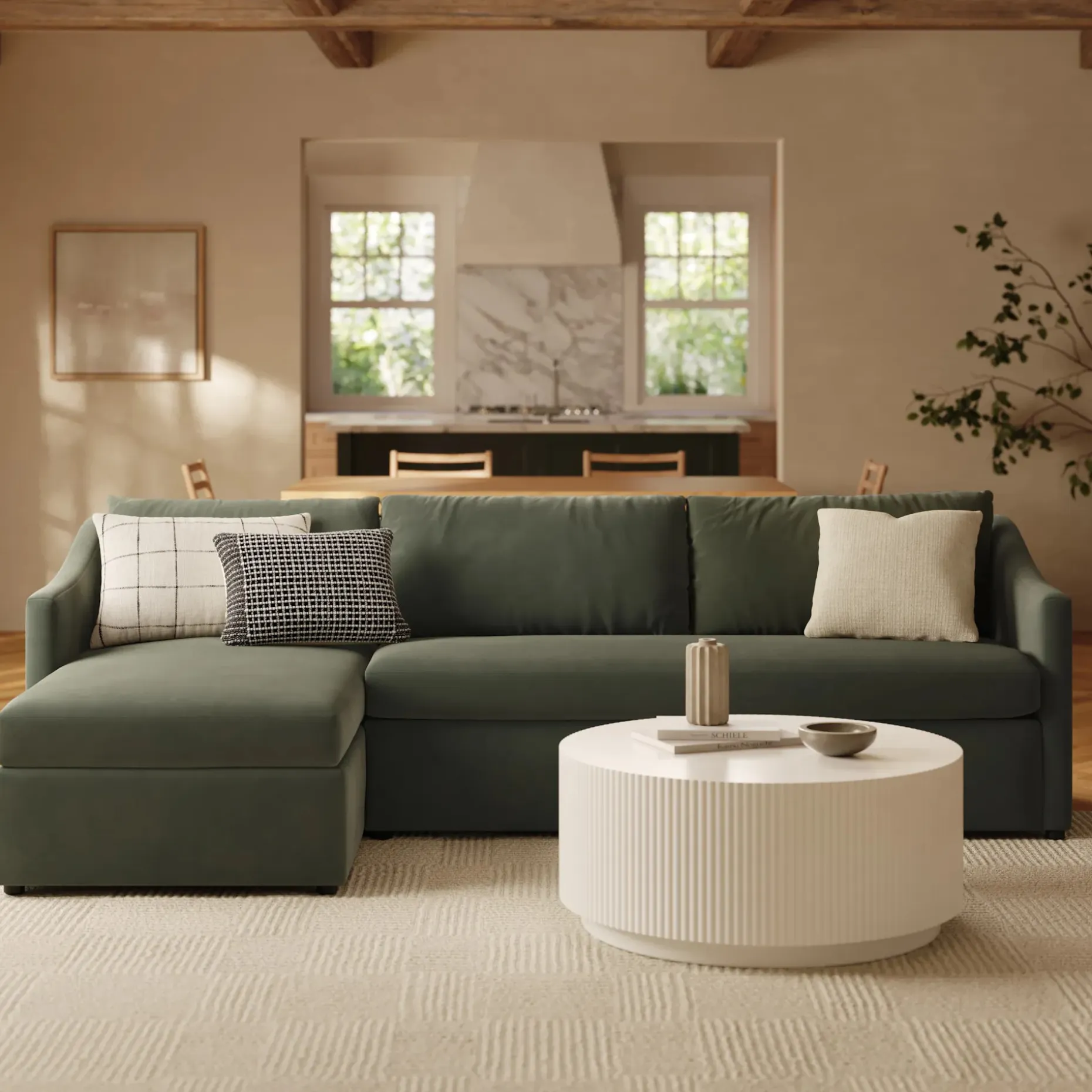 Landry 109" Velvet Left Storage Sleeper Sectional - Hale Fir Green