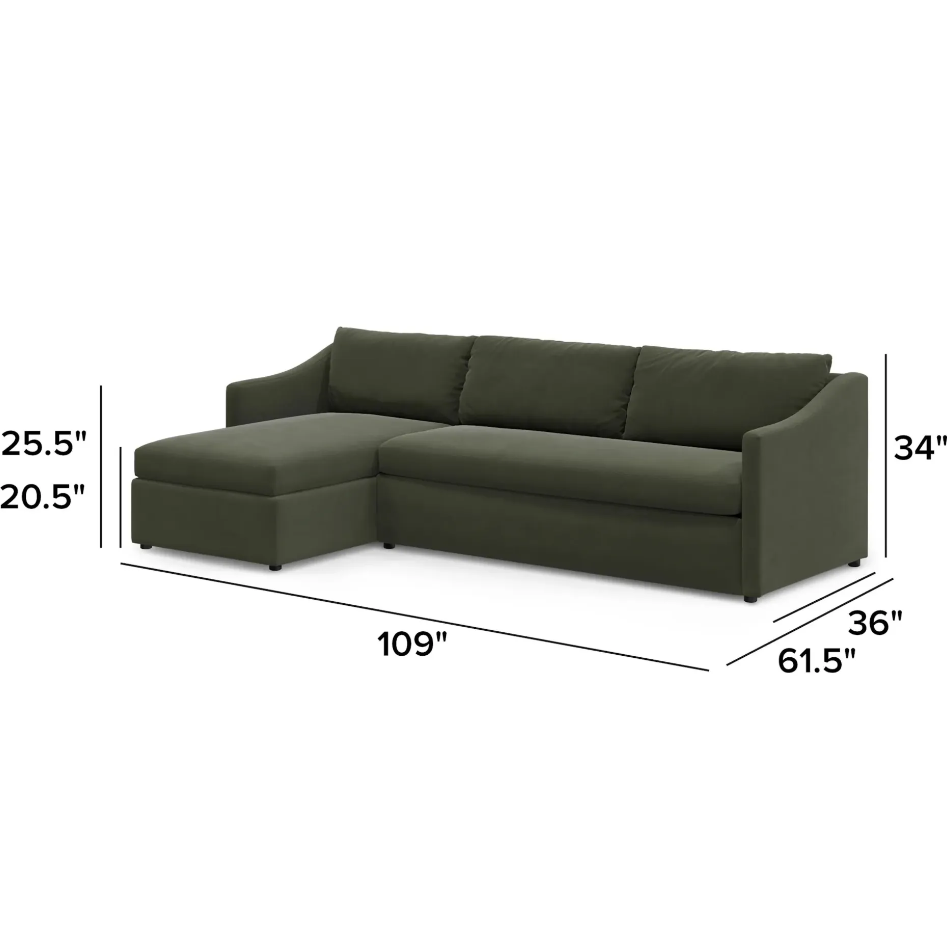 Landry 109" Velvet Left Storage Sleeper Sectional - Hale Fir Green