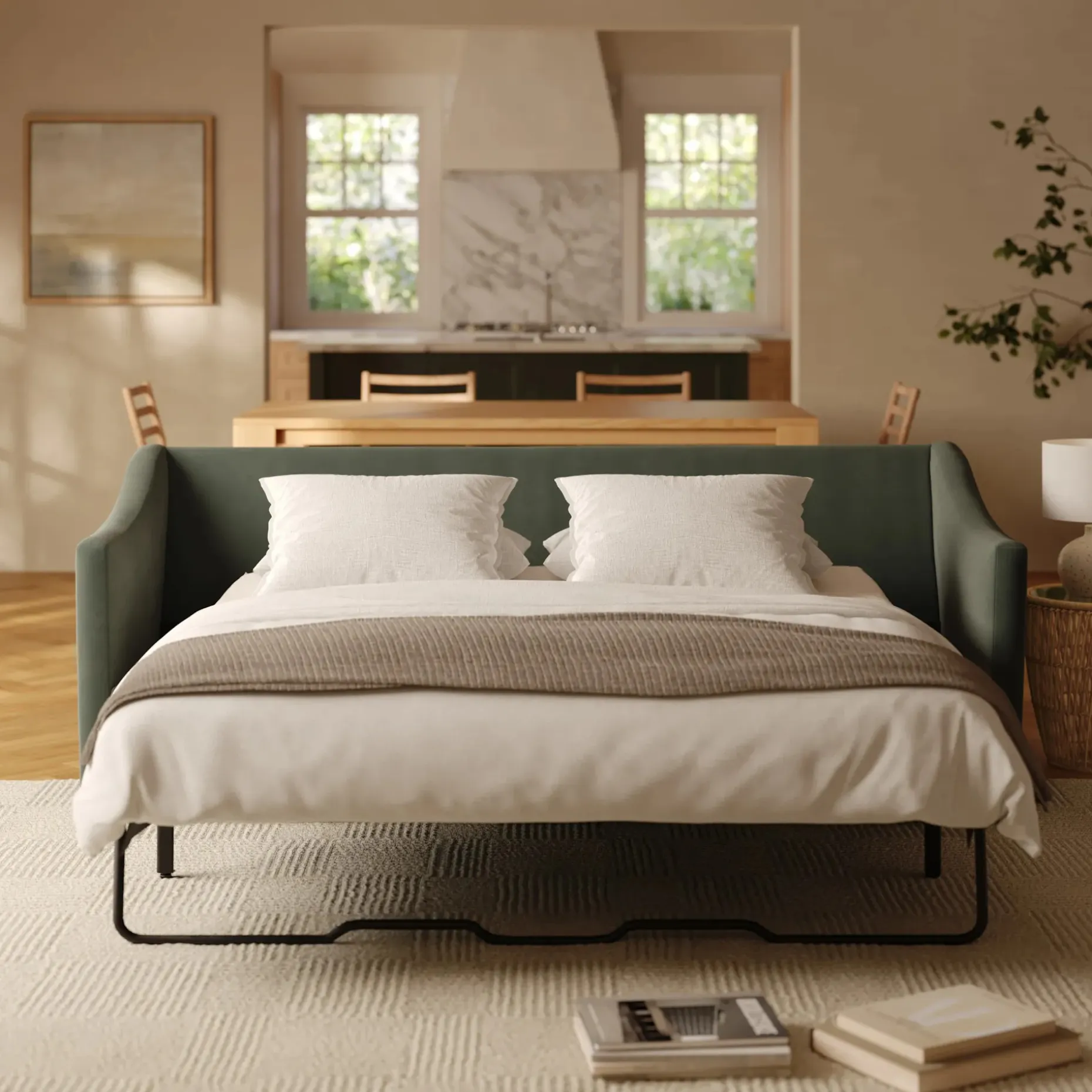 Landry 84.5" Velvet Sofa Bed - Hale Fir Green