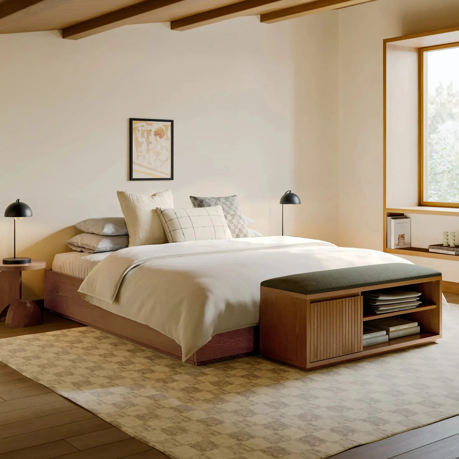 Leif King Platform Storage Bed - Smoked Oak