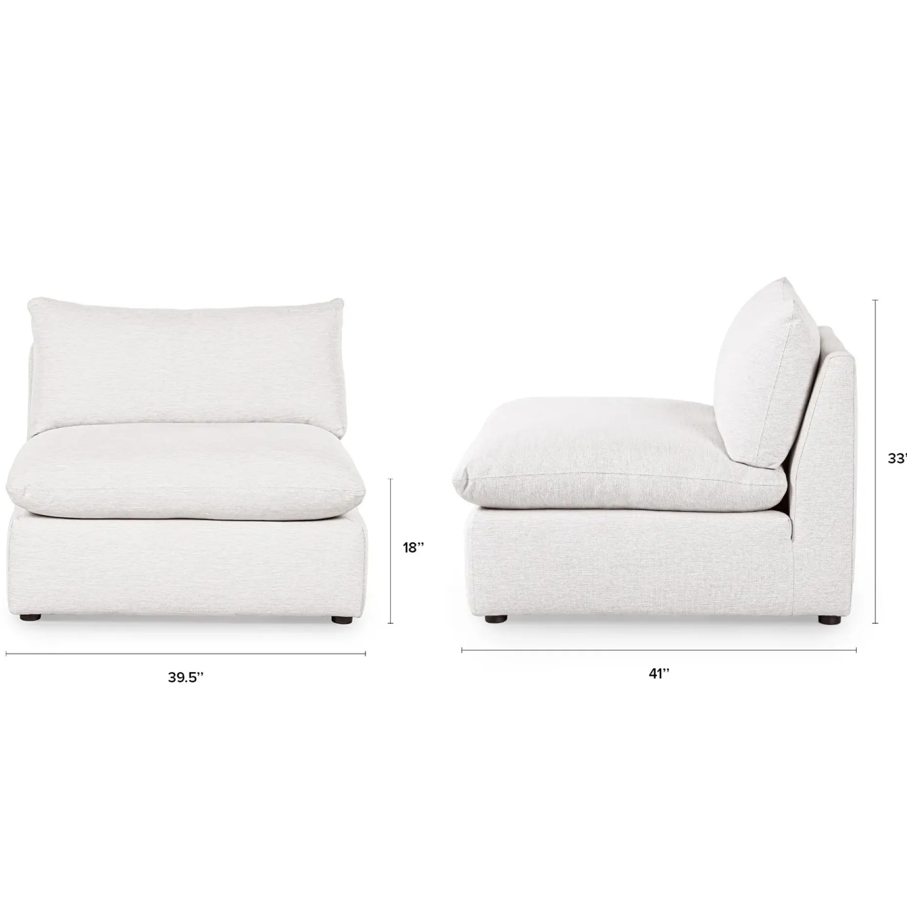 Leigh 39.5" Armless Chair Module - Silver Ivory