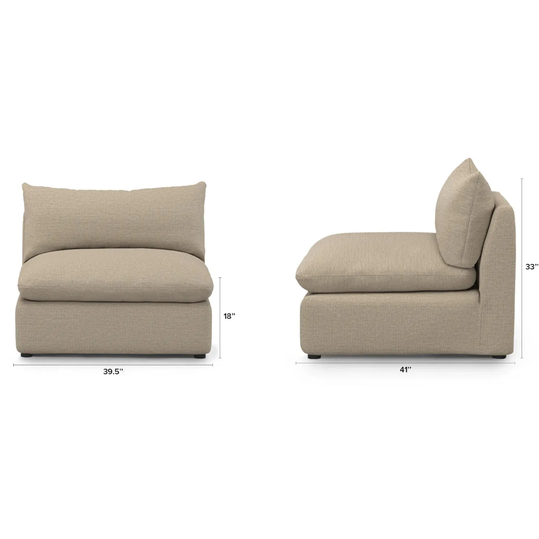 Leigh 39.5" Armless Chair Module - Silver Taupe