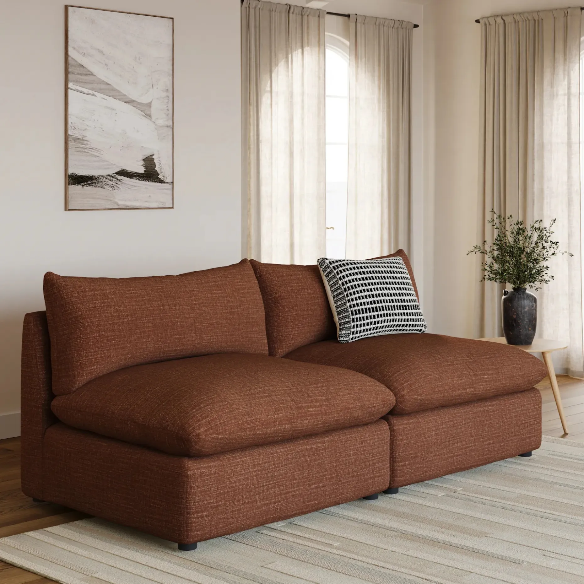 Leigh 79" Armless Modular Sofa - Napa Rust