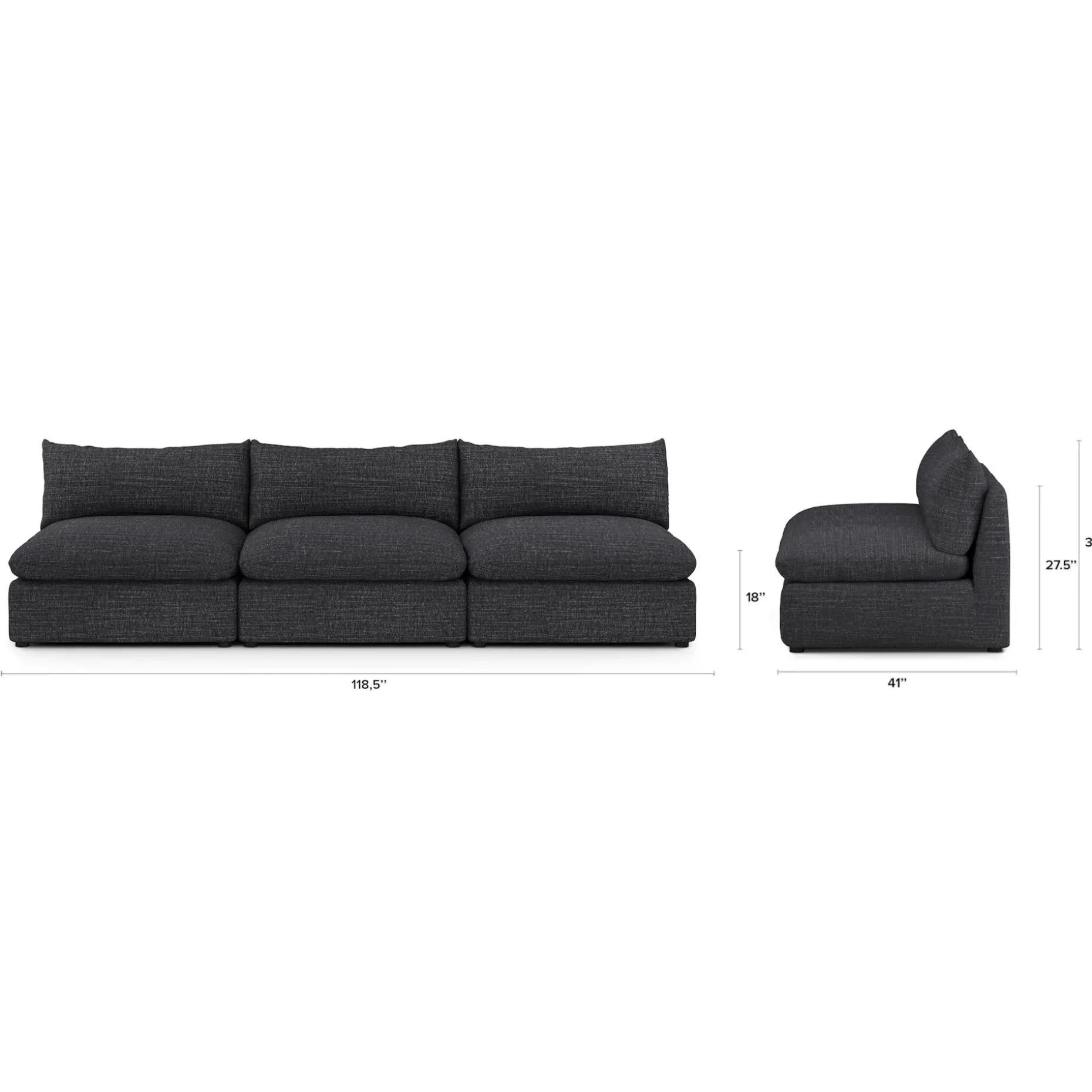 Leigh 118" Armless Modular Sofa - Napa Charcoal