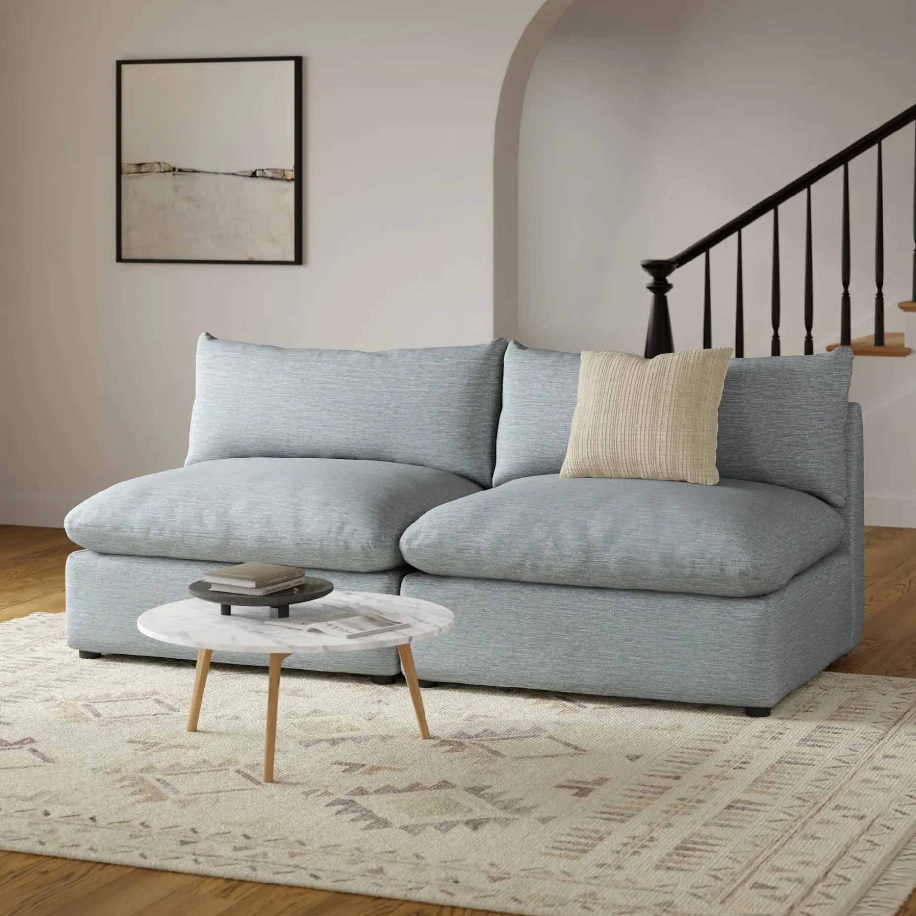 Leigh 79" Armless Modular Sofa - Silver Light Blue