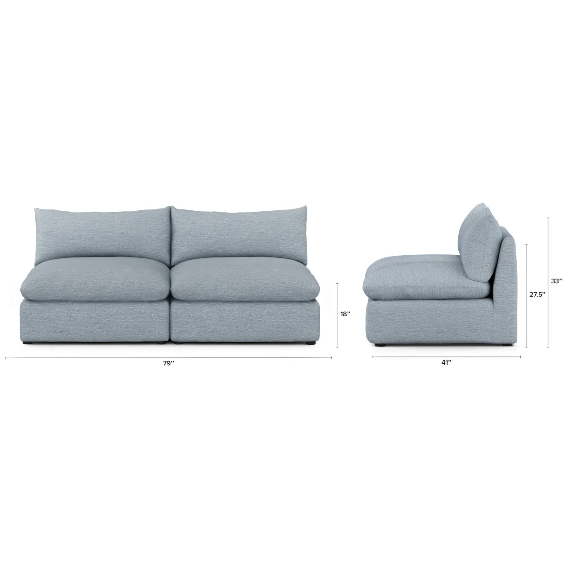 Leigh 79" Armless Modular Sofa - Silver Light Blue