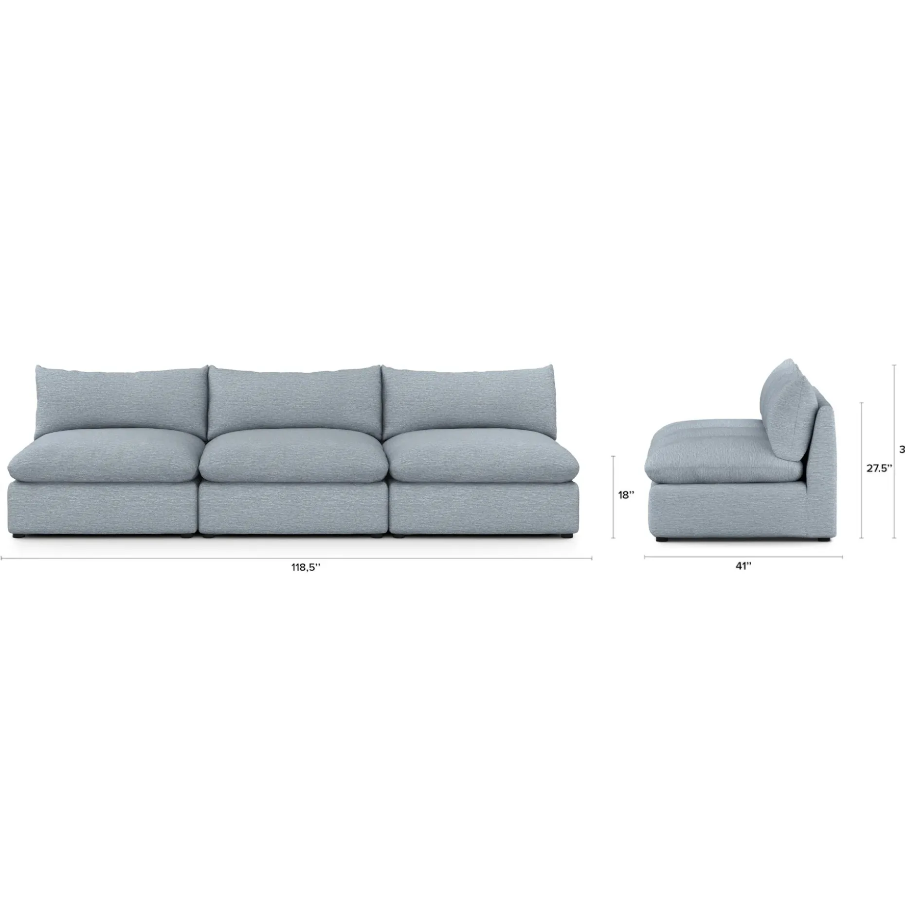 Leigh 118" Armless Modular Sofa - Silver Light Blue