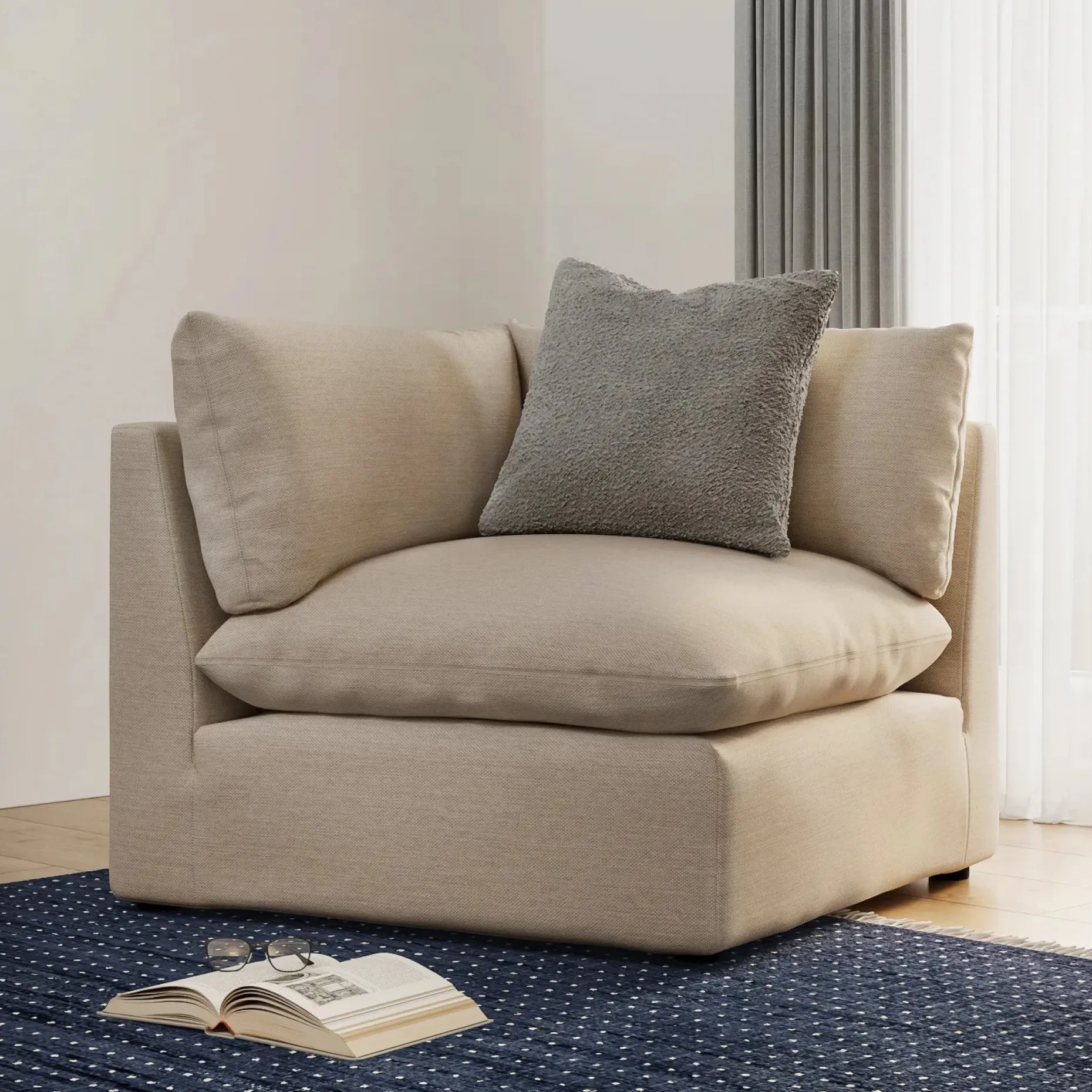 Leigh 41" Corner Chair Module - Silver Taupe