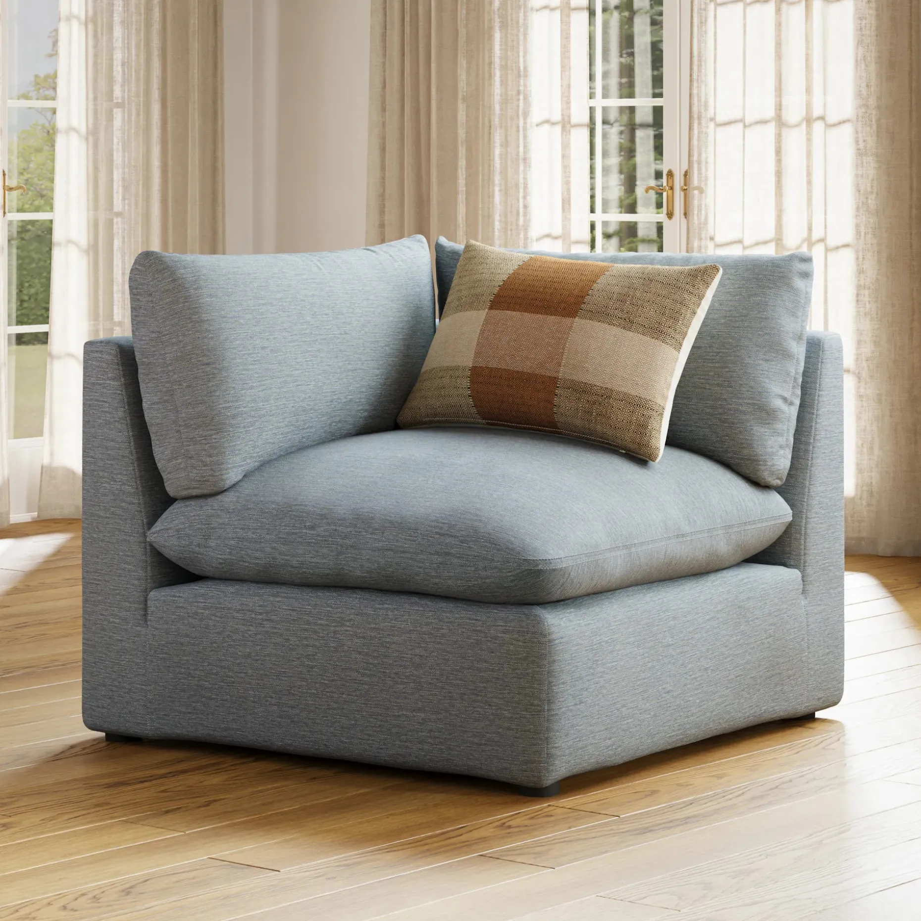 Leigh 41" Corner Chair Module - Silver Light Blue
