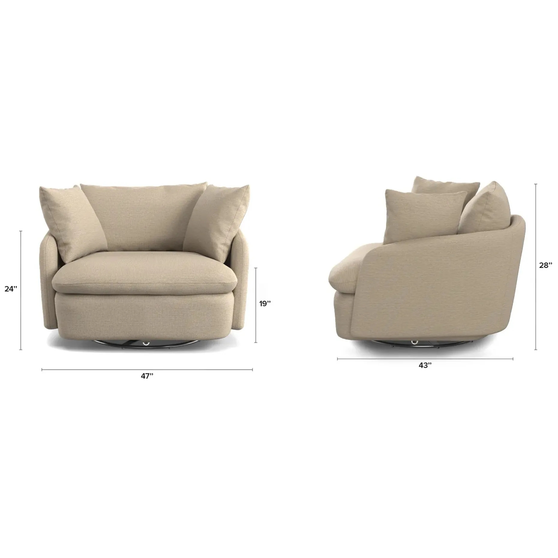 Leigh 47" Grand Swivel Lounge Chair - Silver Taupe