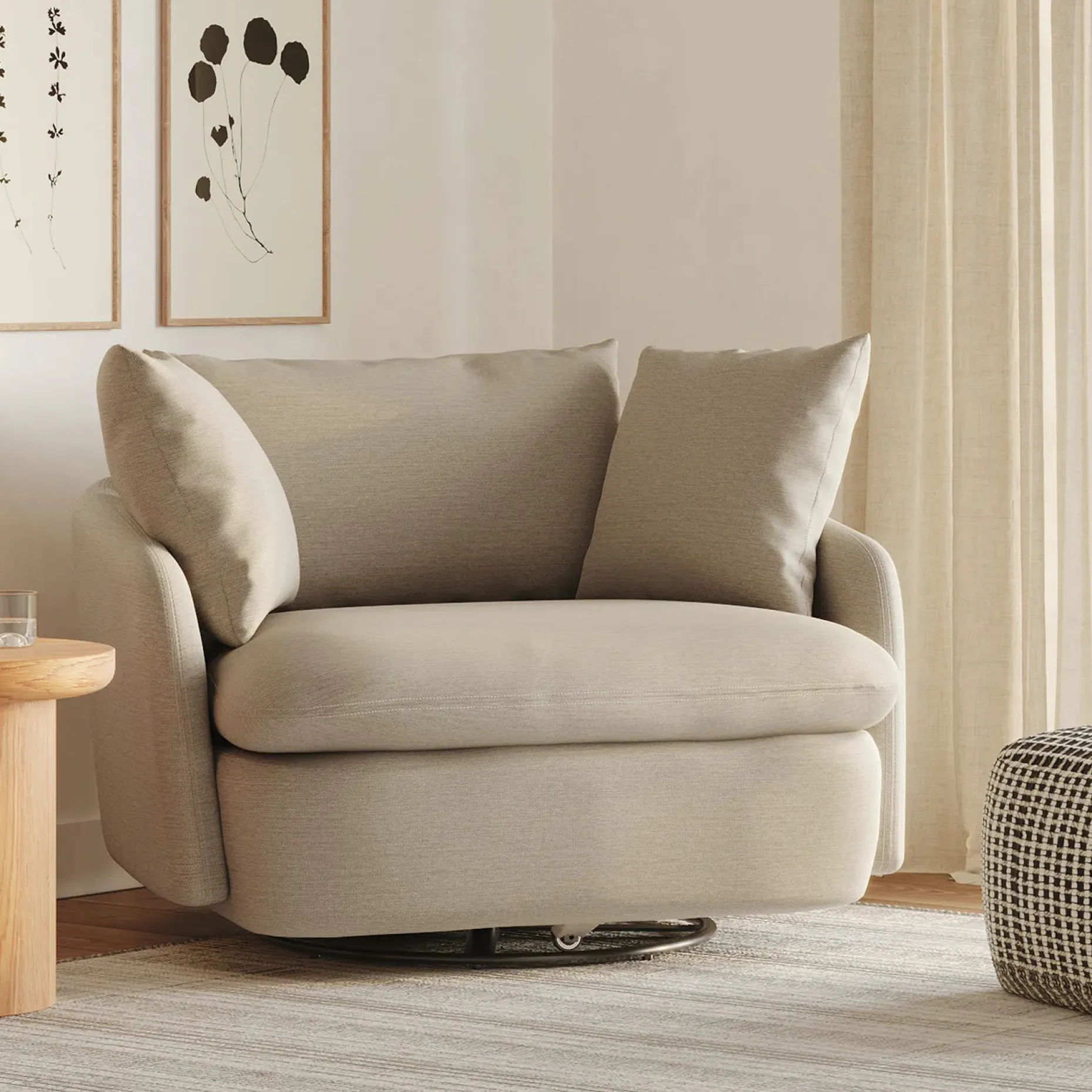 Leigh 47" Grand Swivel Lounge Chair - Silver Taupe