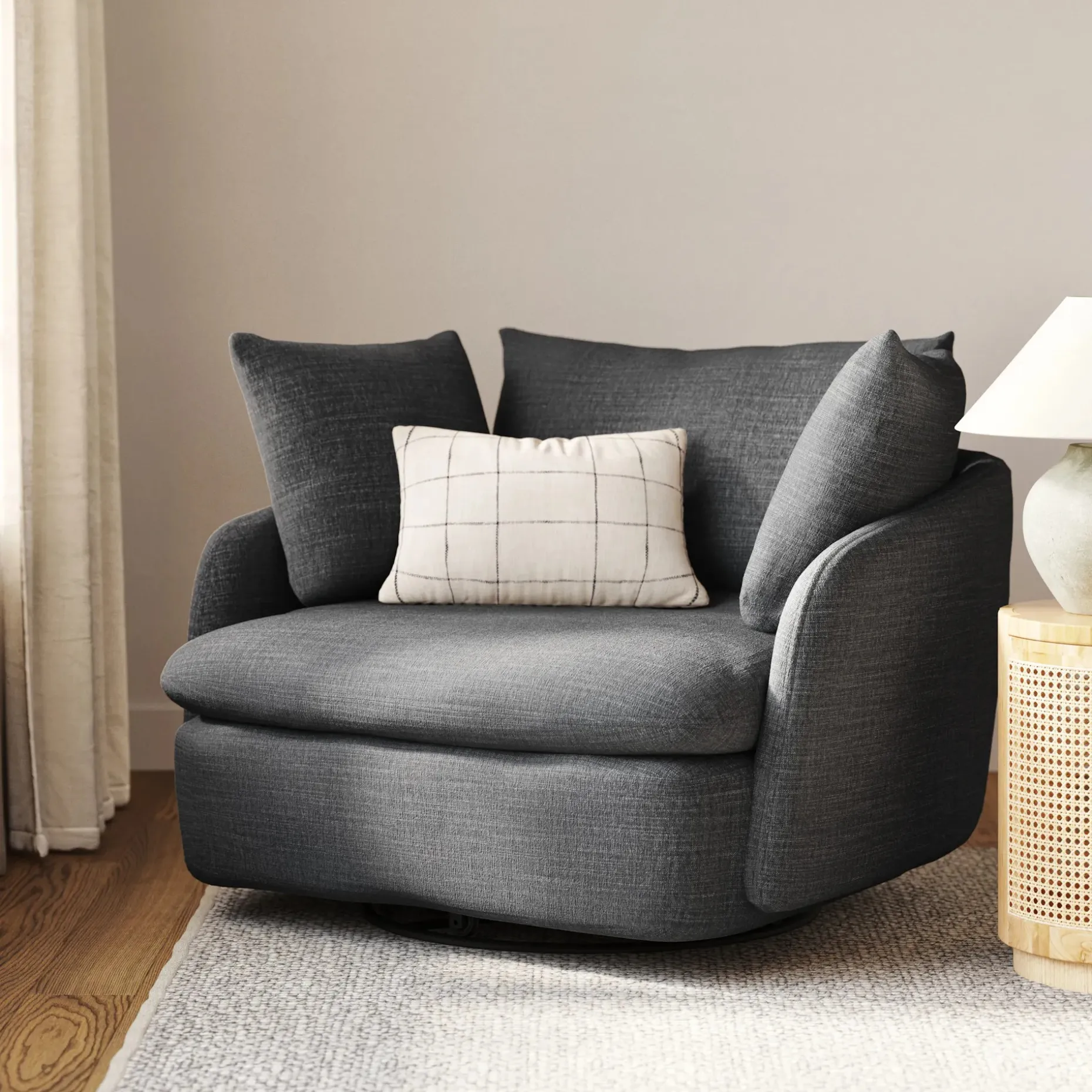 Leigh 47" Grand Swivel Lounge Chair - Napa Charcoal