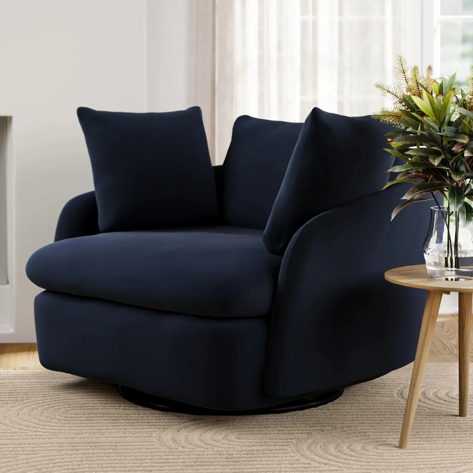 Leigh 47" Grand Velvet Swivel Lounge Chair - Hale Ink