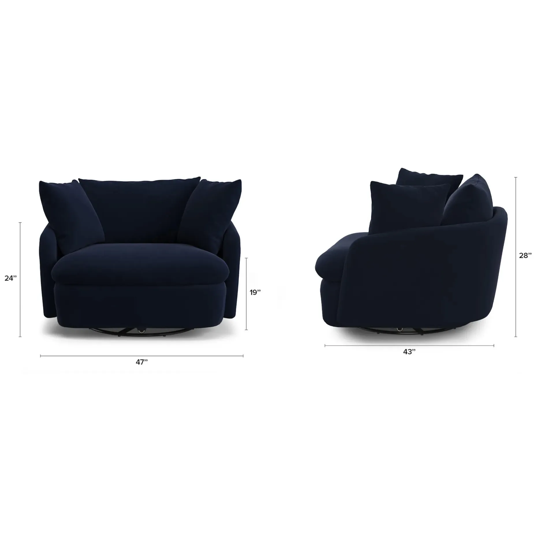 Leigh 47" Grand Velvet Swivel Lounge Chair - Hale Ink