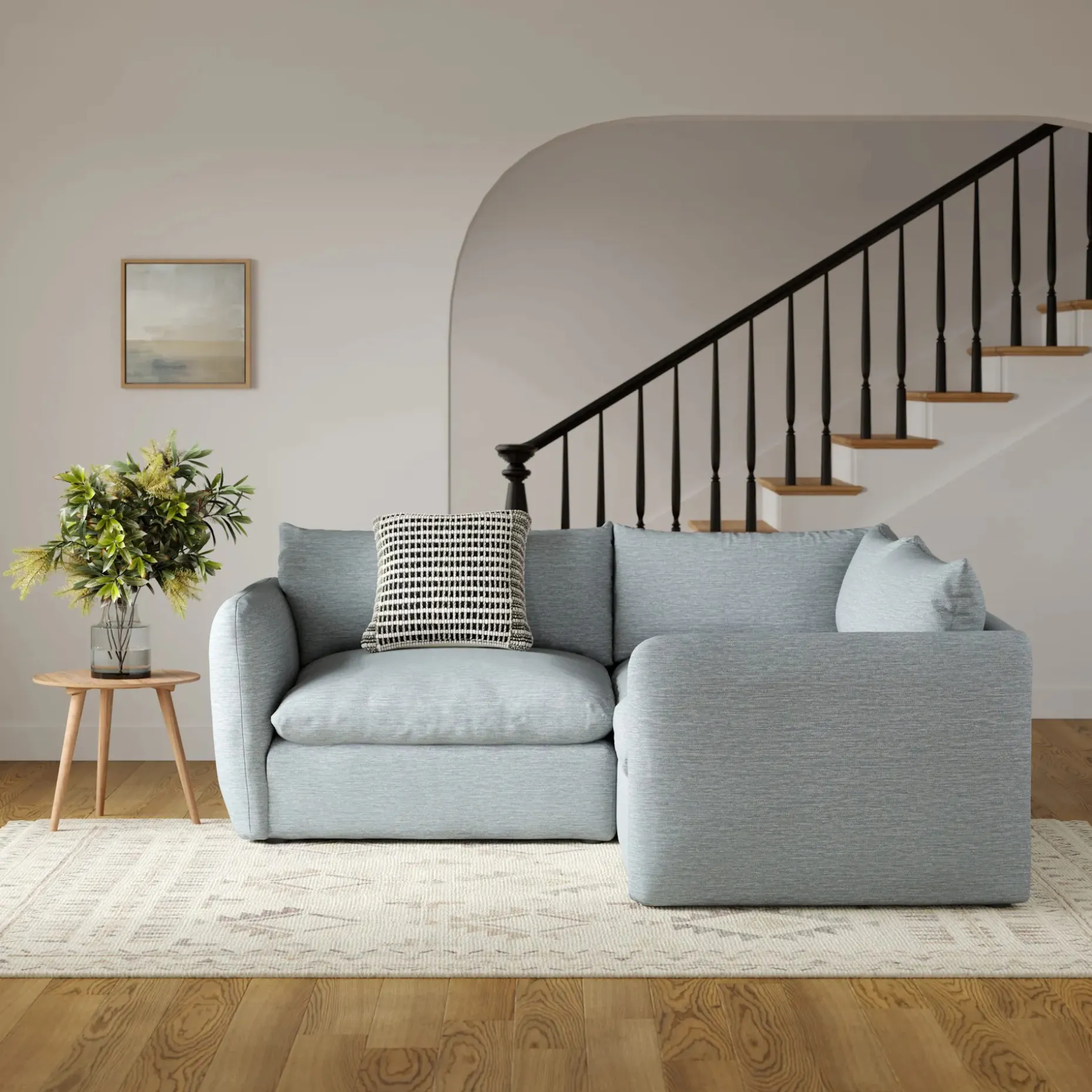 Leigh 87" Modular Corner Sectional - Silver Light Blue