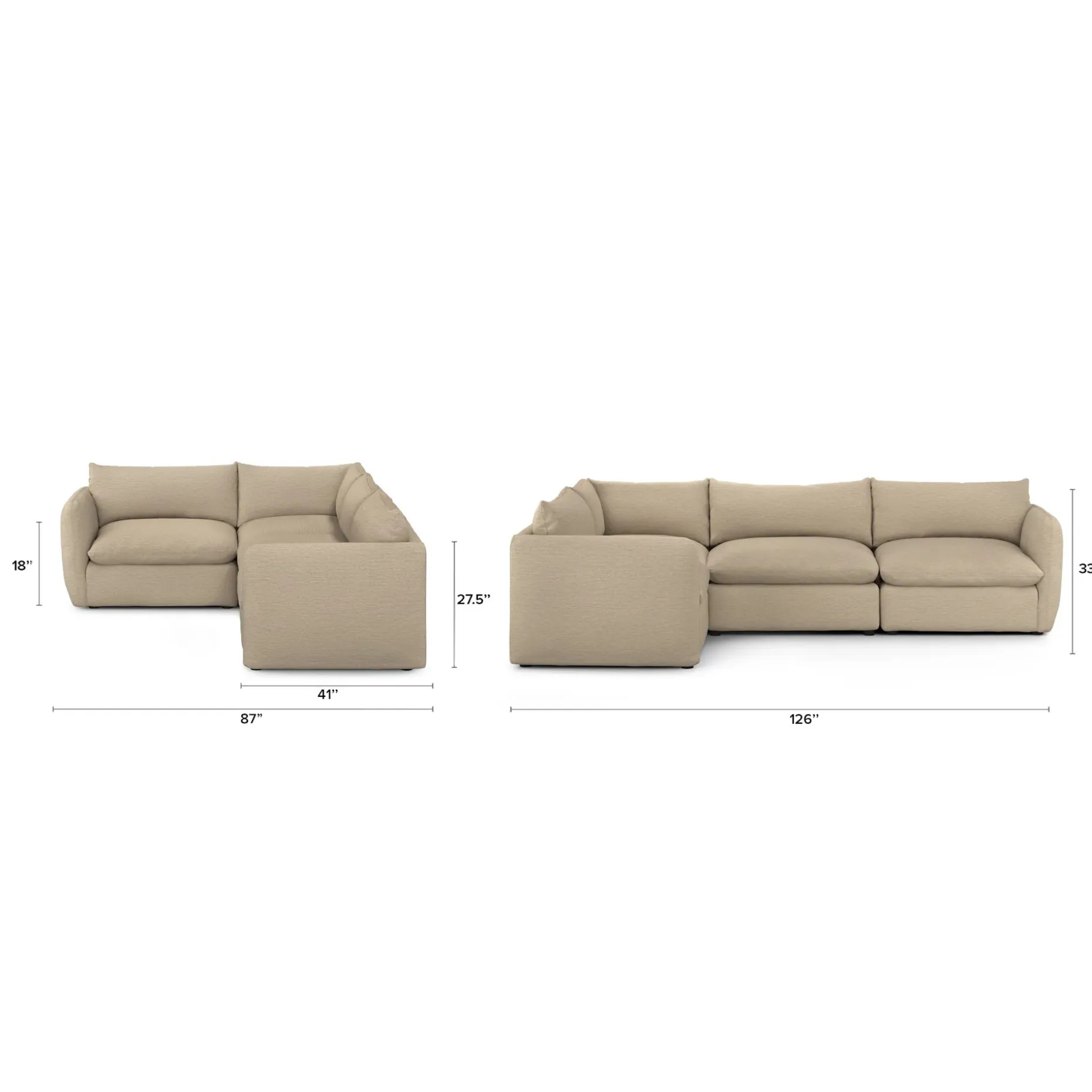Leigh 126" Modular L Sectional - Silver Taupe