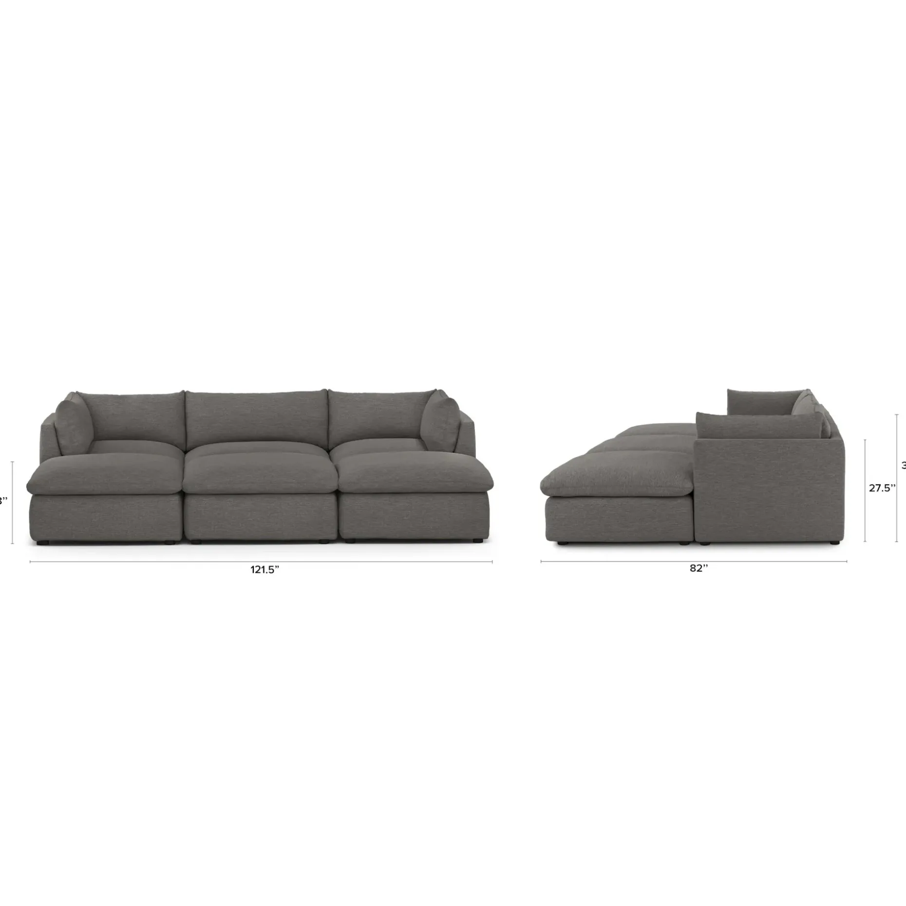 Leigh 121.5" Modular Open Pit Sectional - Silver Gray