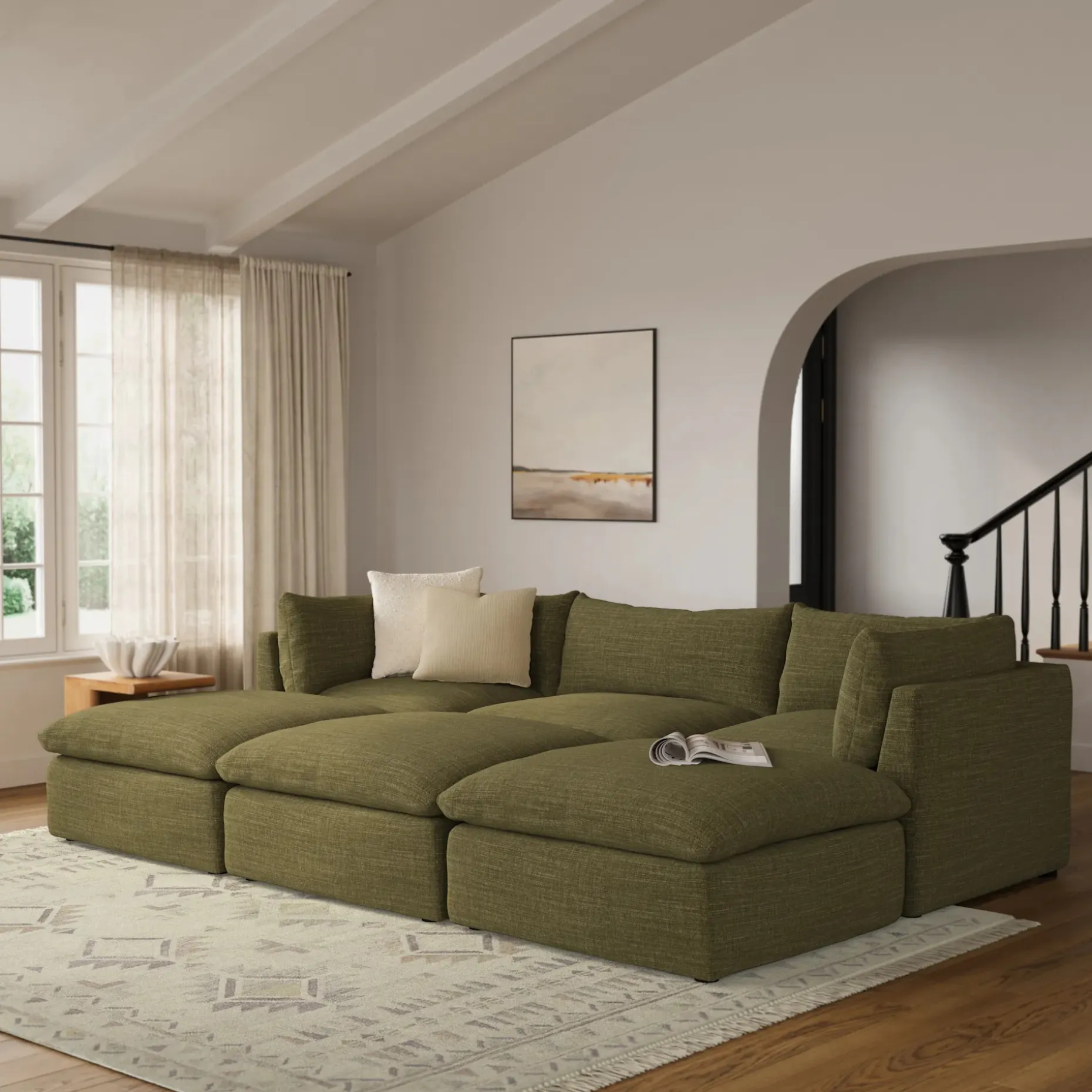 Leigh 121.5" Modular Open Pit Sectional - Napa Moss