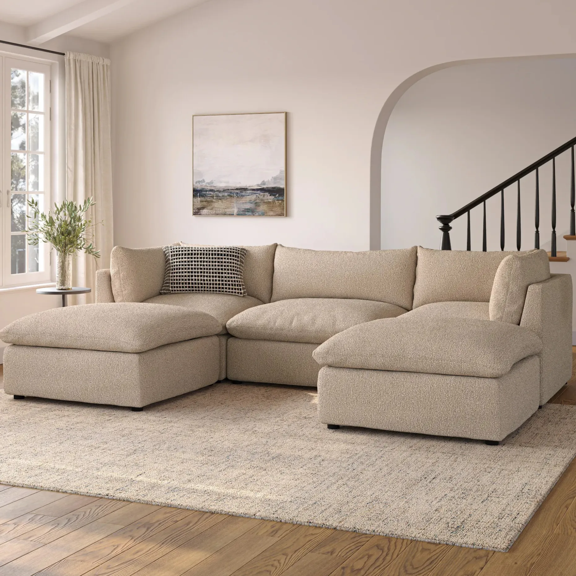 Leigh 121.5" Modular 3-Seater U-Shaped Sectional - Sandstone Wool Bouclé