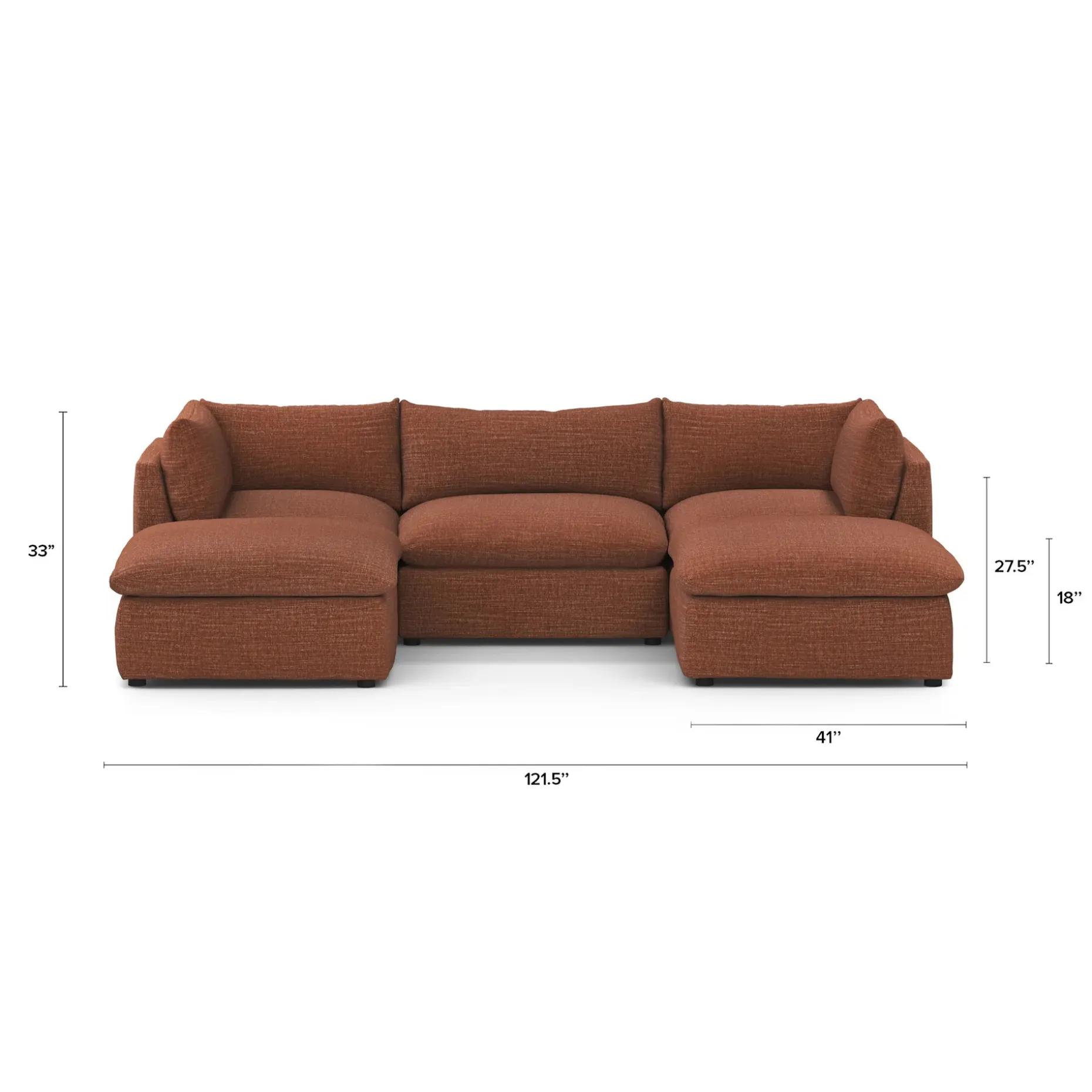 Leigh 121.5" Modular 5-Seater U-Shaped Sectional - Napa Rust