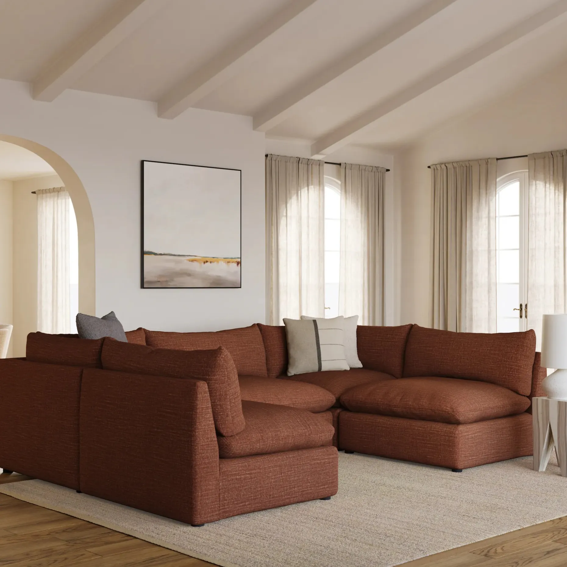 Leigh 121.5" Modular 5-Seater U-Shaped Sectional - Napa Rust