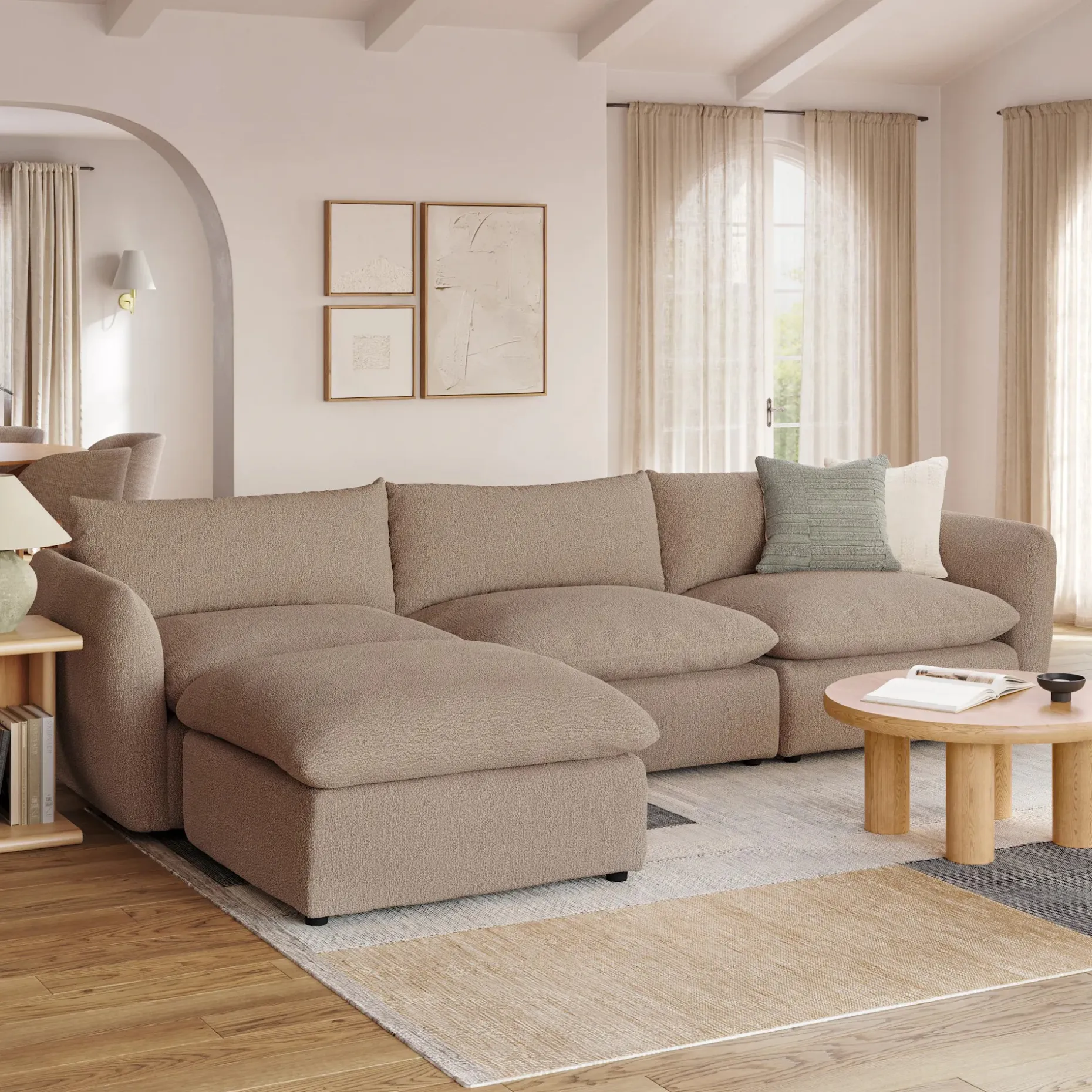 Leigh 131.5" Modular Sectional - Sandstone Wool Bouclé