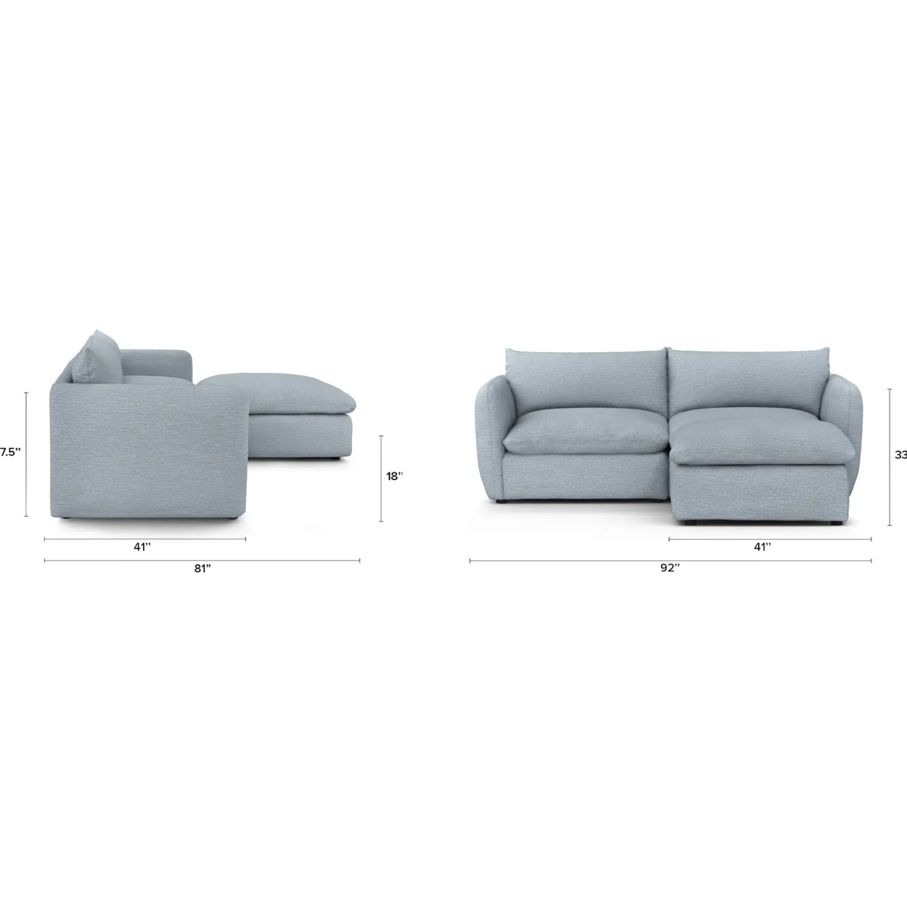 Leigh 92" Modular Sectional - Silver Light Blue