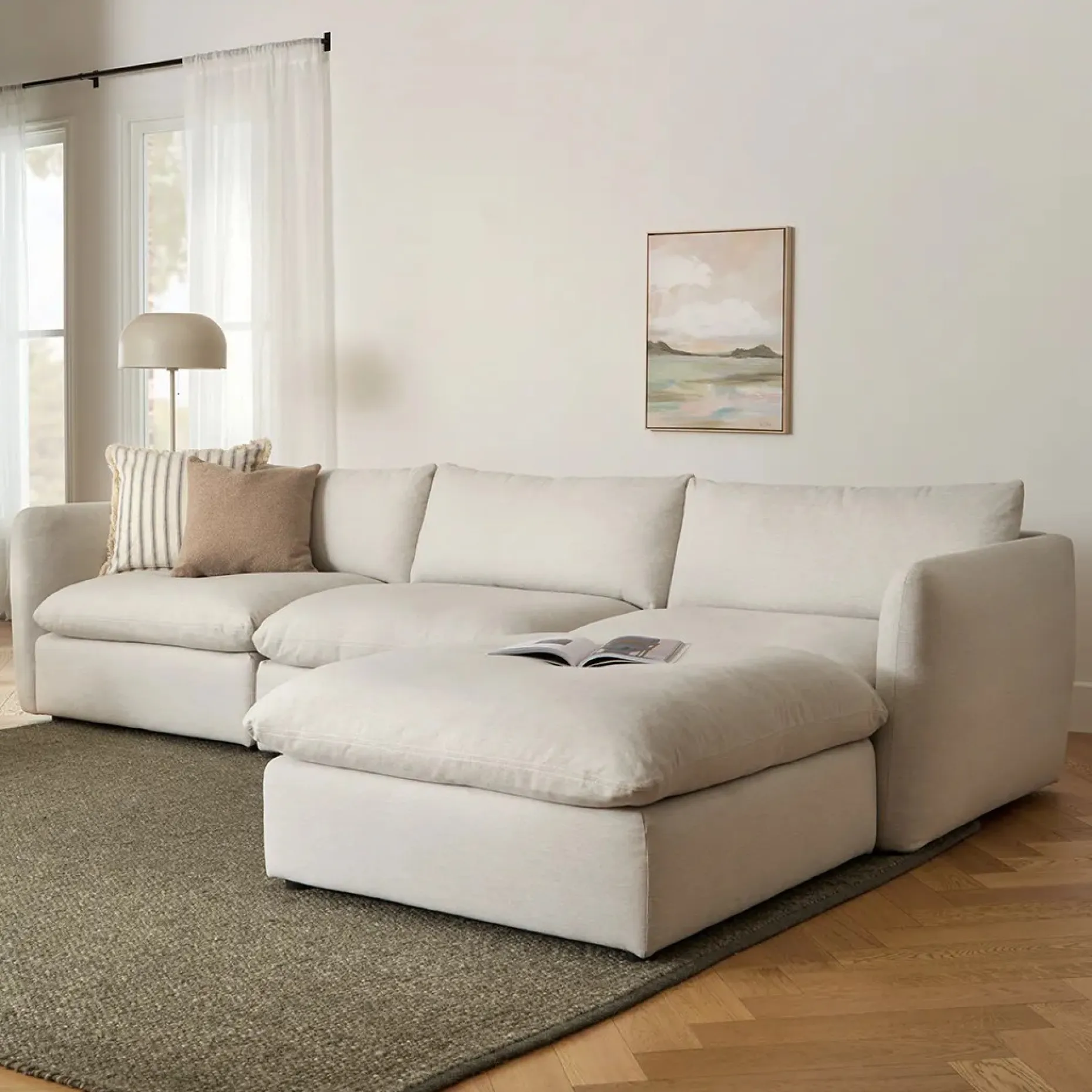 Leigh 131.5" Modular Sectional - Silver Ivory