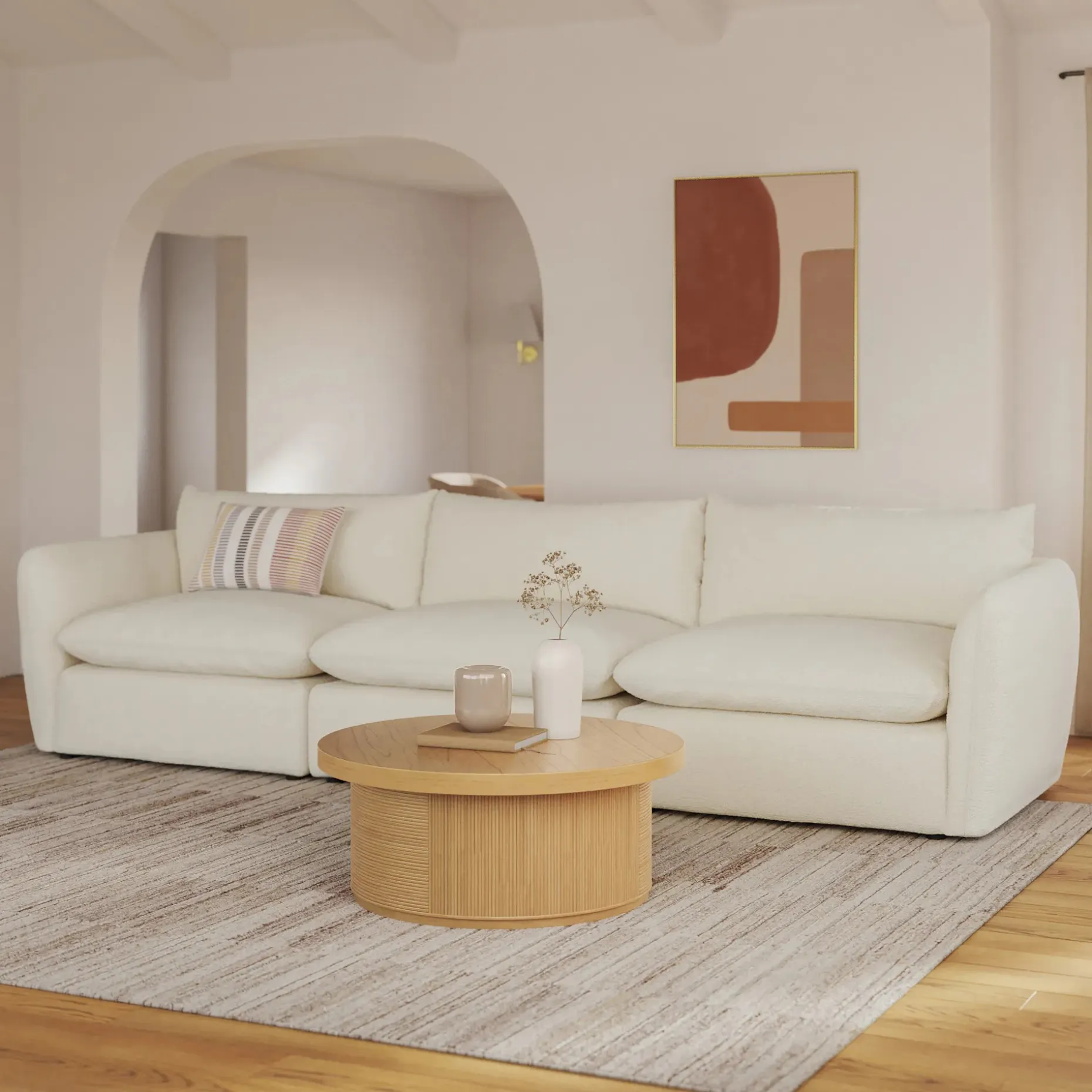 Leigh 131.5" Modular Sofa - Ivory Wool Bouclé