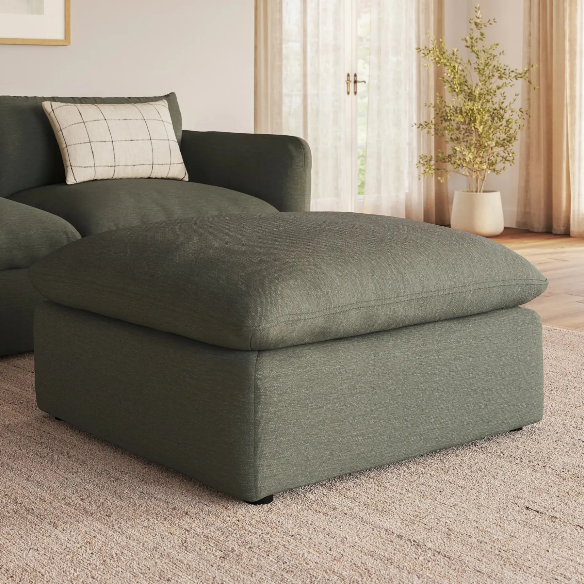 Leigh 41" Ottoman - Silver Moss