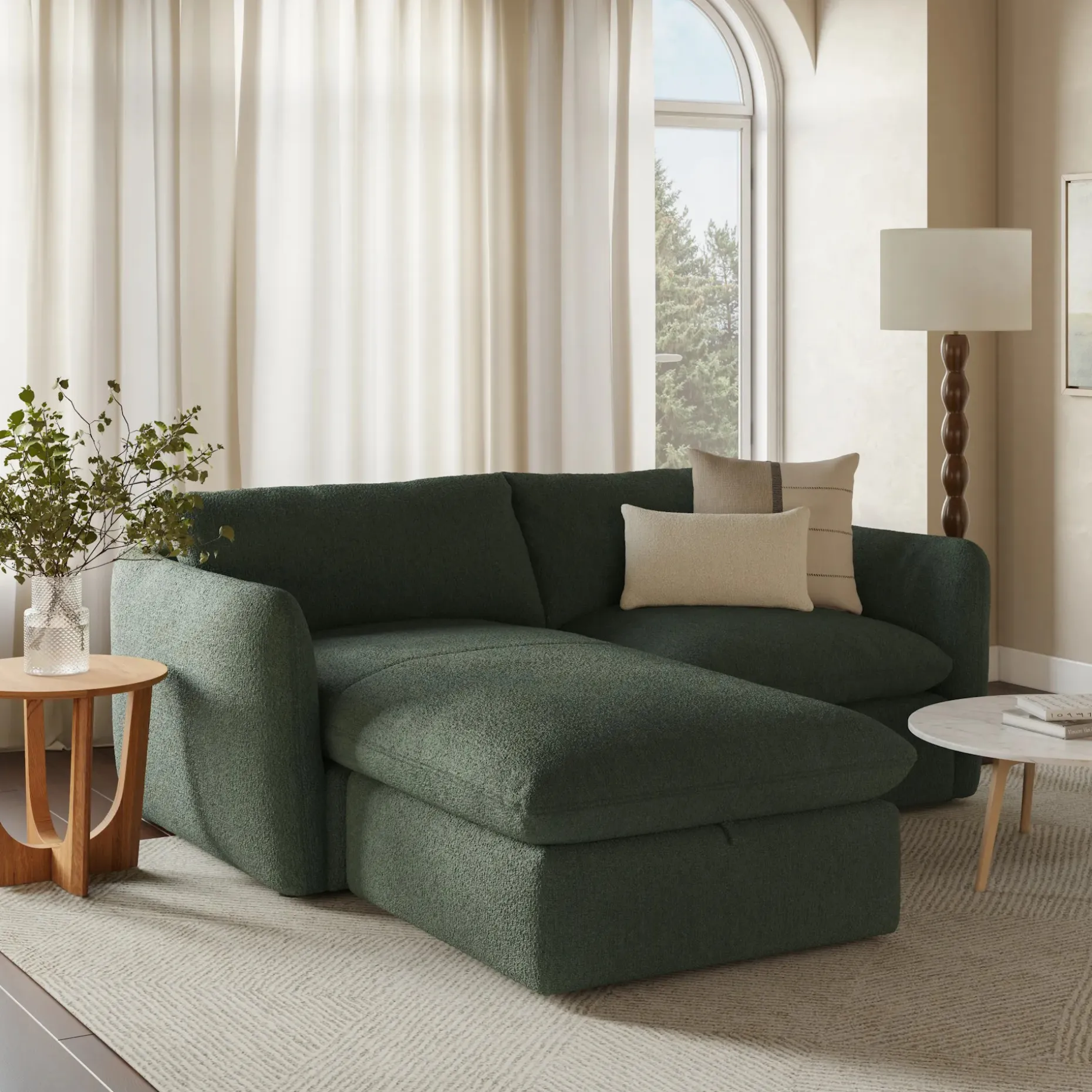 Leigh 86" Reversible Storage Sectional - Green Wool Bouclé