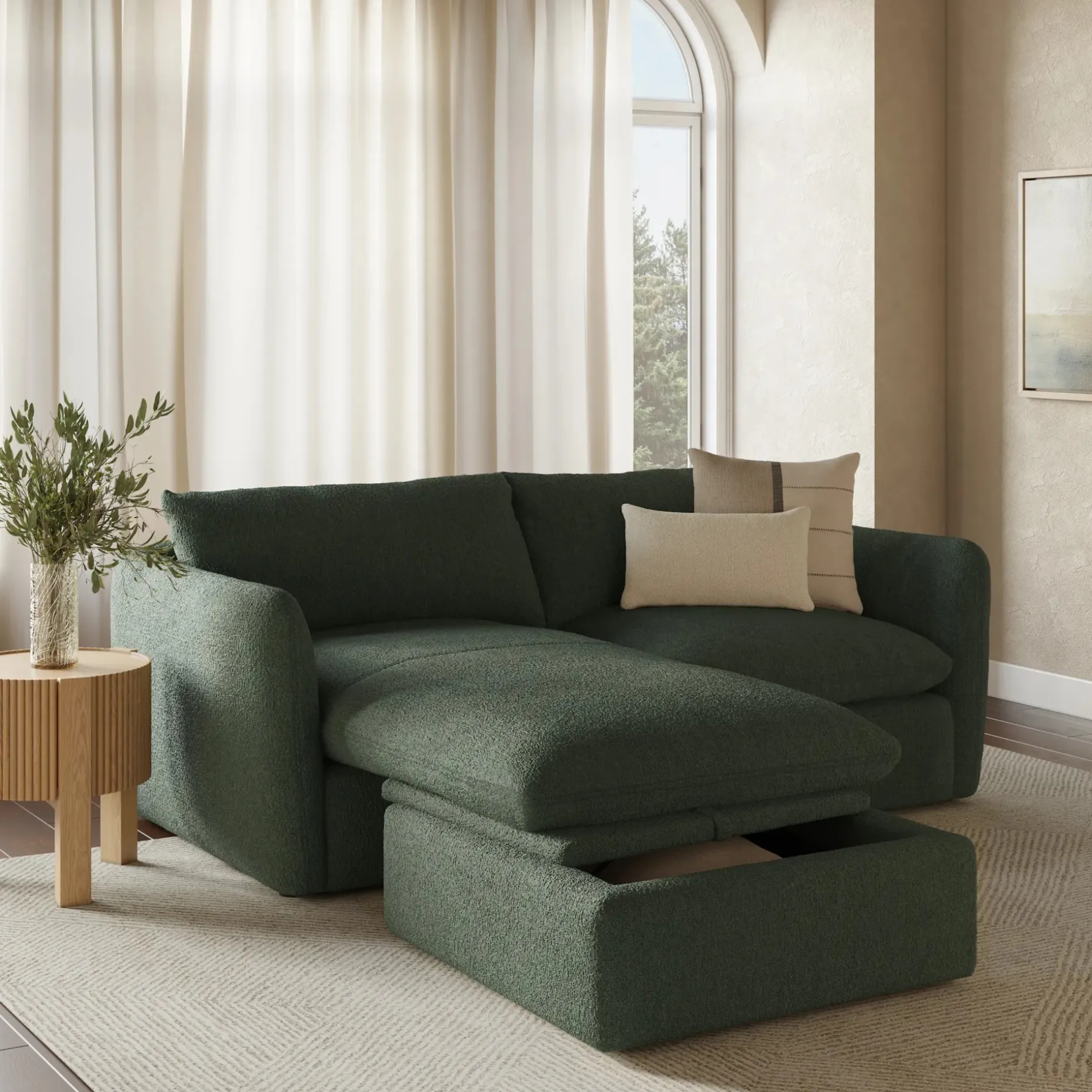 Leigh 86" Reversible Storage Sectional - Green Wool Bouclé