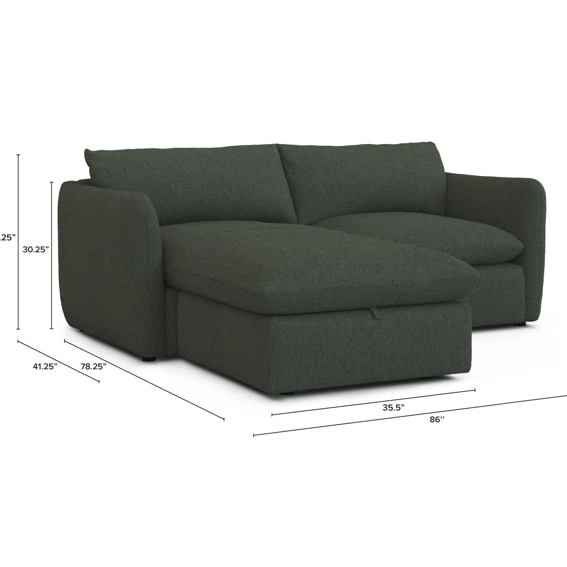 Leigh 86" Reversible Storage Sectional - Green Wool Bouclé