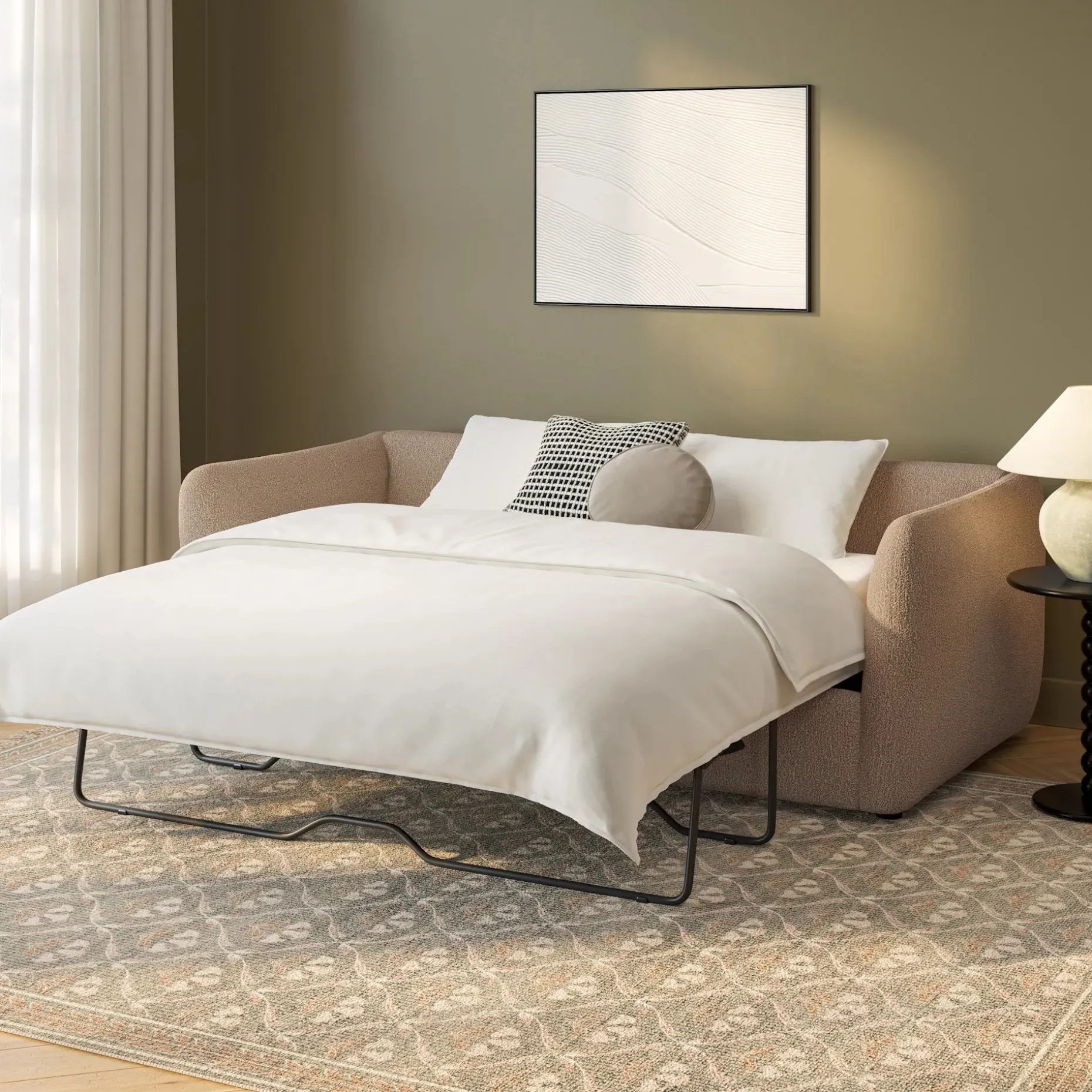 Leigh 86" Reversible Storage Sleeper Sectional - Sandstone Wool Bouclé