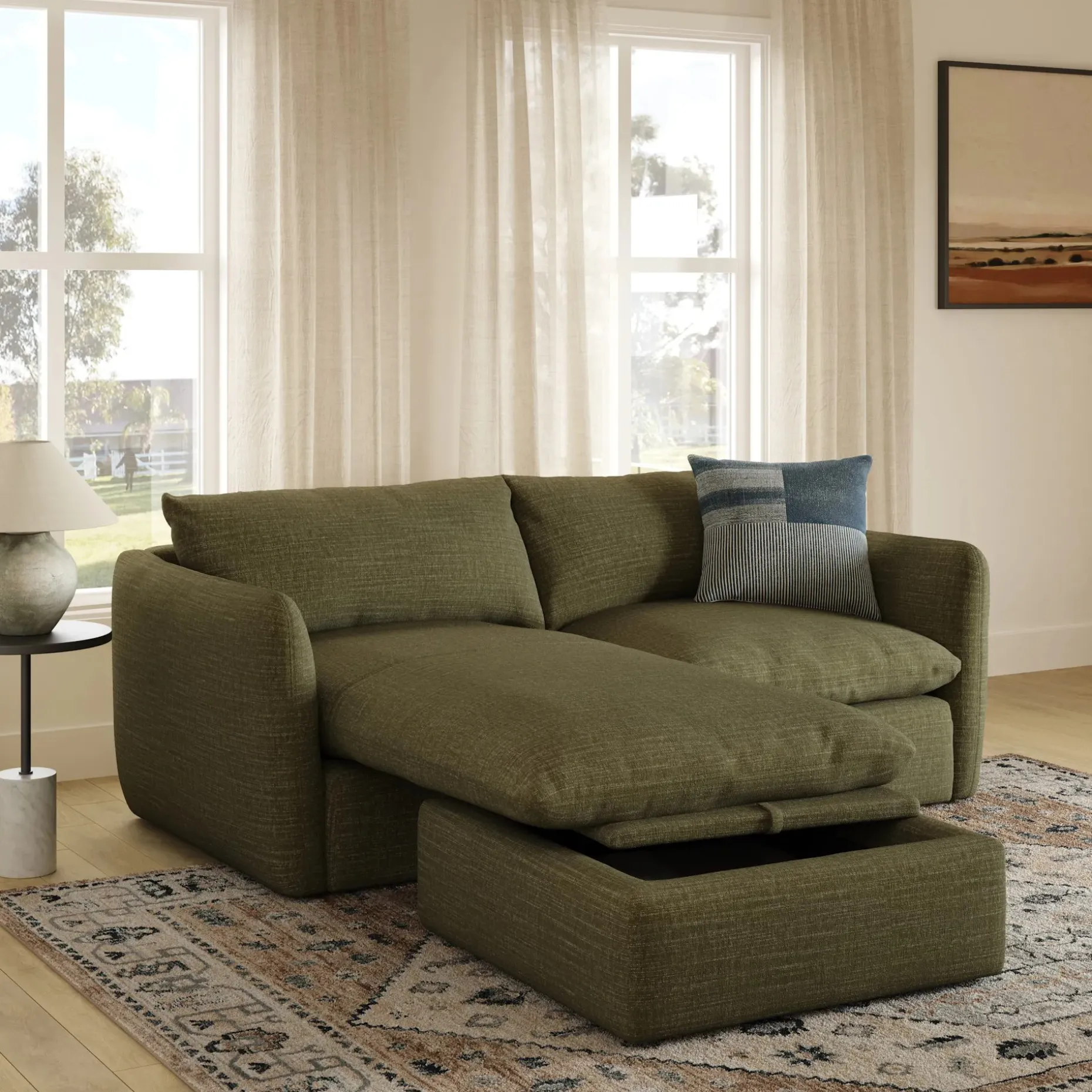 Leigh 86" Reversible Storage Sleeper Sectional - Napa Moss