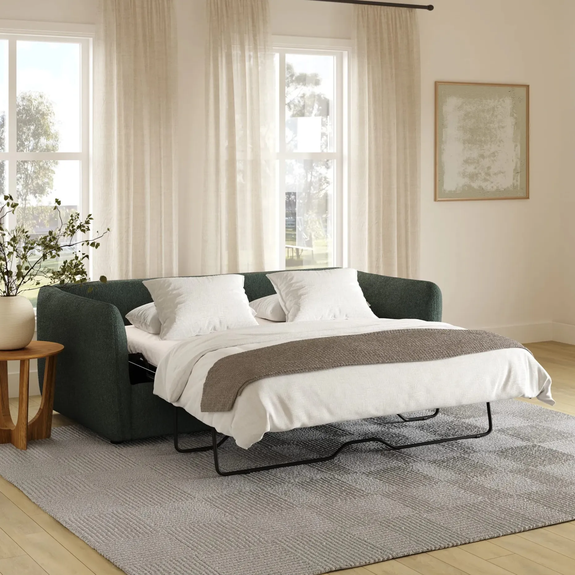 Leigh 86" Reversible Storage Sleeper Sectional - Green Wool Bouclé