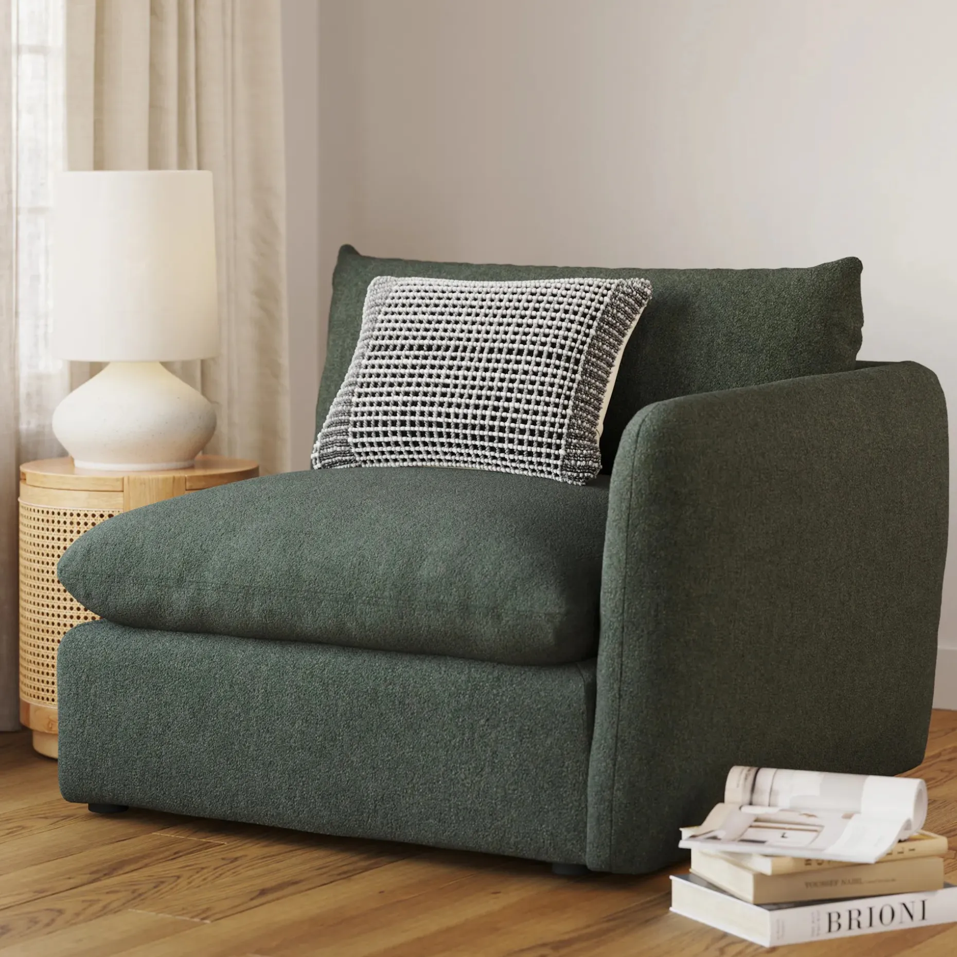 Leigh 46" Right Arm Module - Green Wool Bouclé
