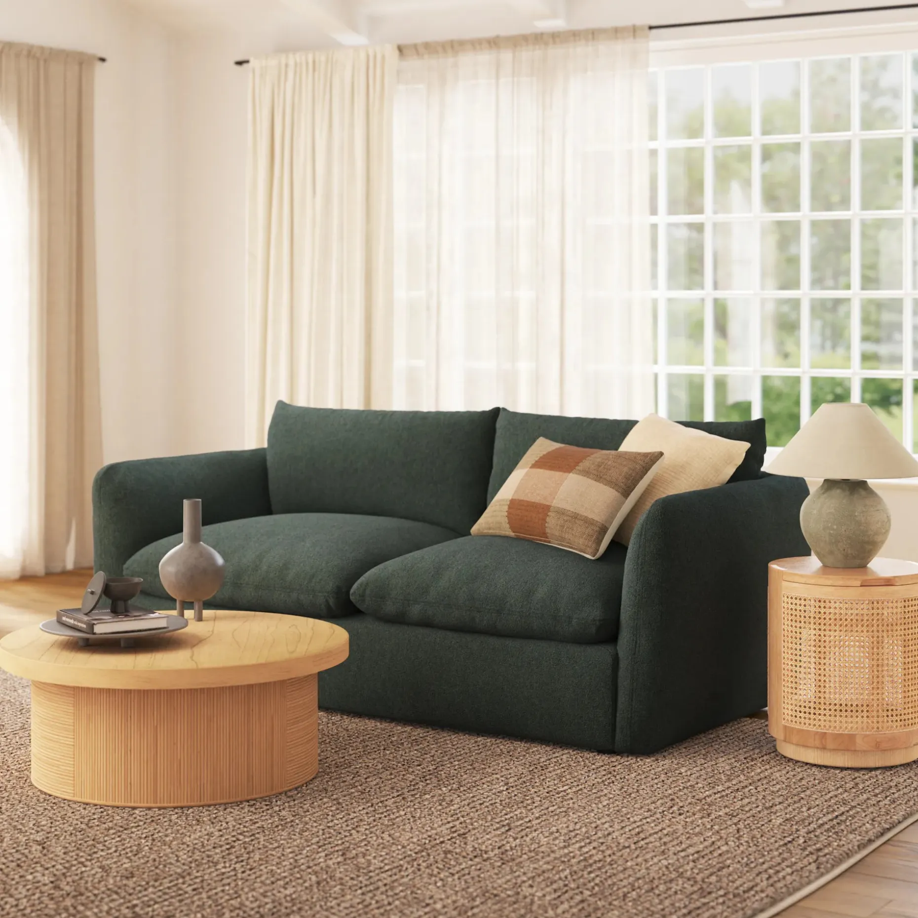 Leigh 86" Sofa Bed - Green Wool Bouclé