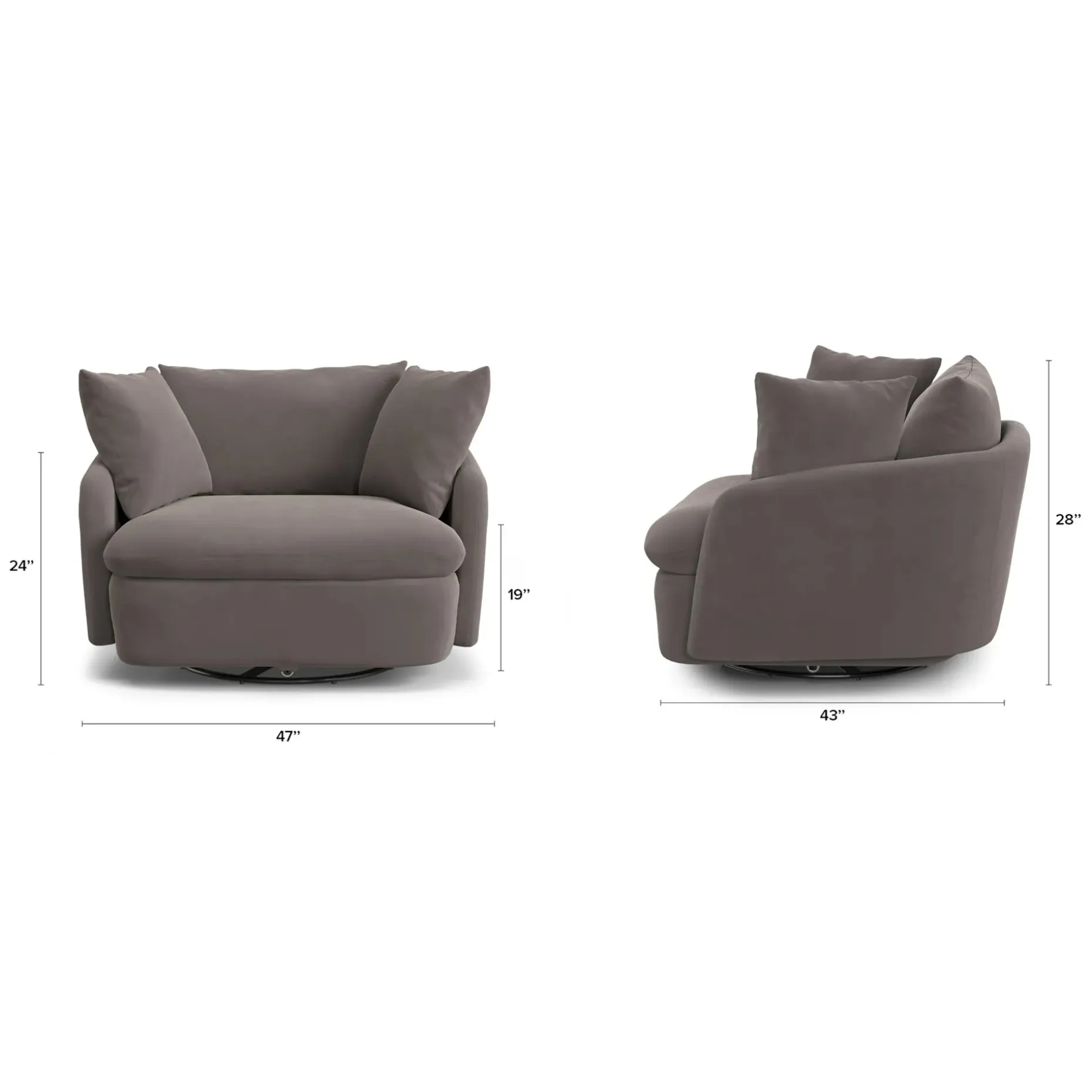 Leigh 47" Velvet Grand Swivel Lounge Chair - Hale Warm Gray